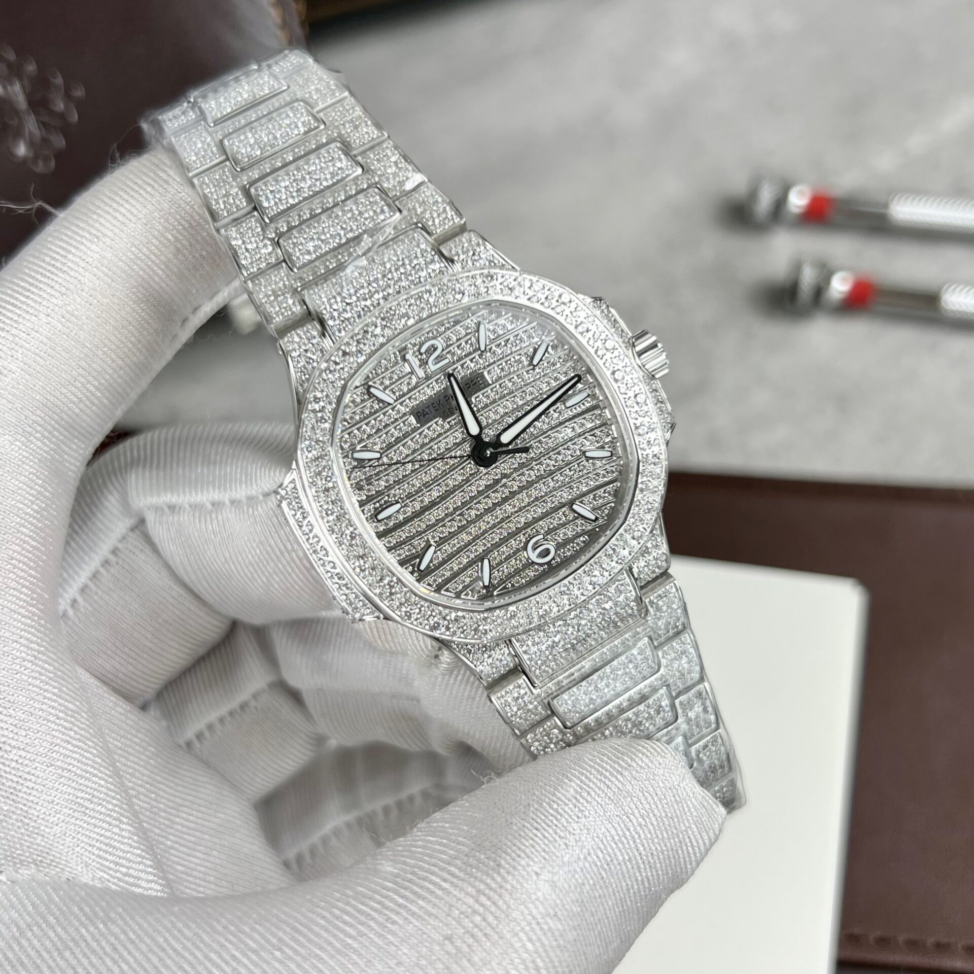 Patek Philippe Nautilus 7118 Full Diamond Super Clone Watch 35.2mm - Image 2