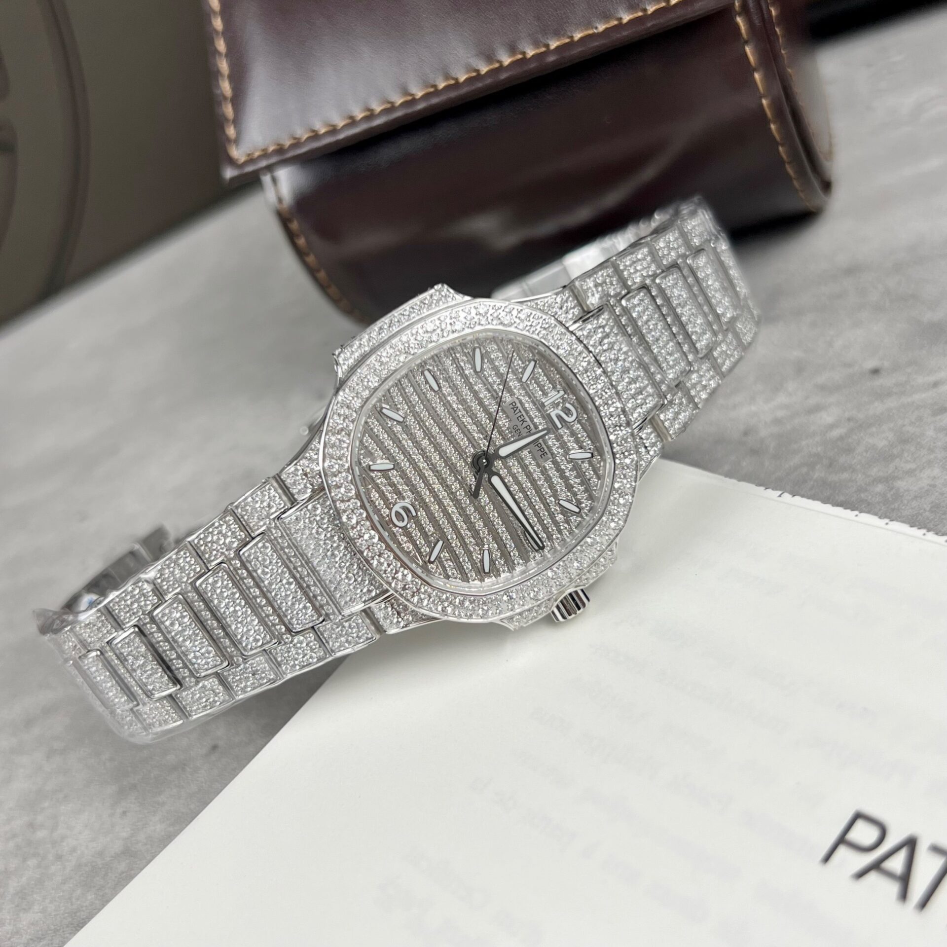Patek Philippe Nautilus 7118 Full Diamond Super Clone Watch 35.2mm