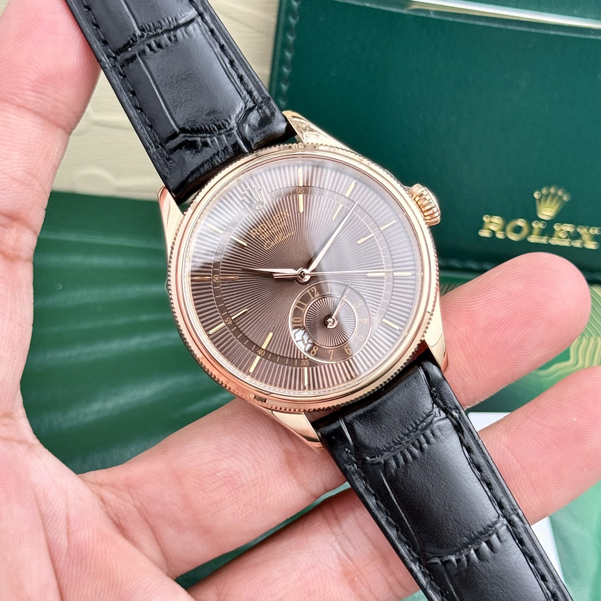 Rolex Super Clone Watch Cellini 50525 Chocolate Dial Leather Strap 39mm - Image 2