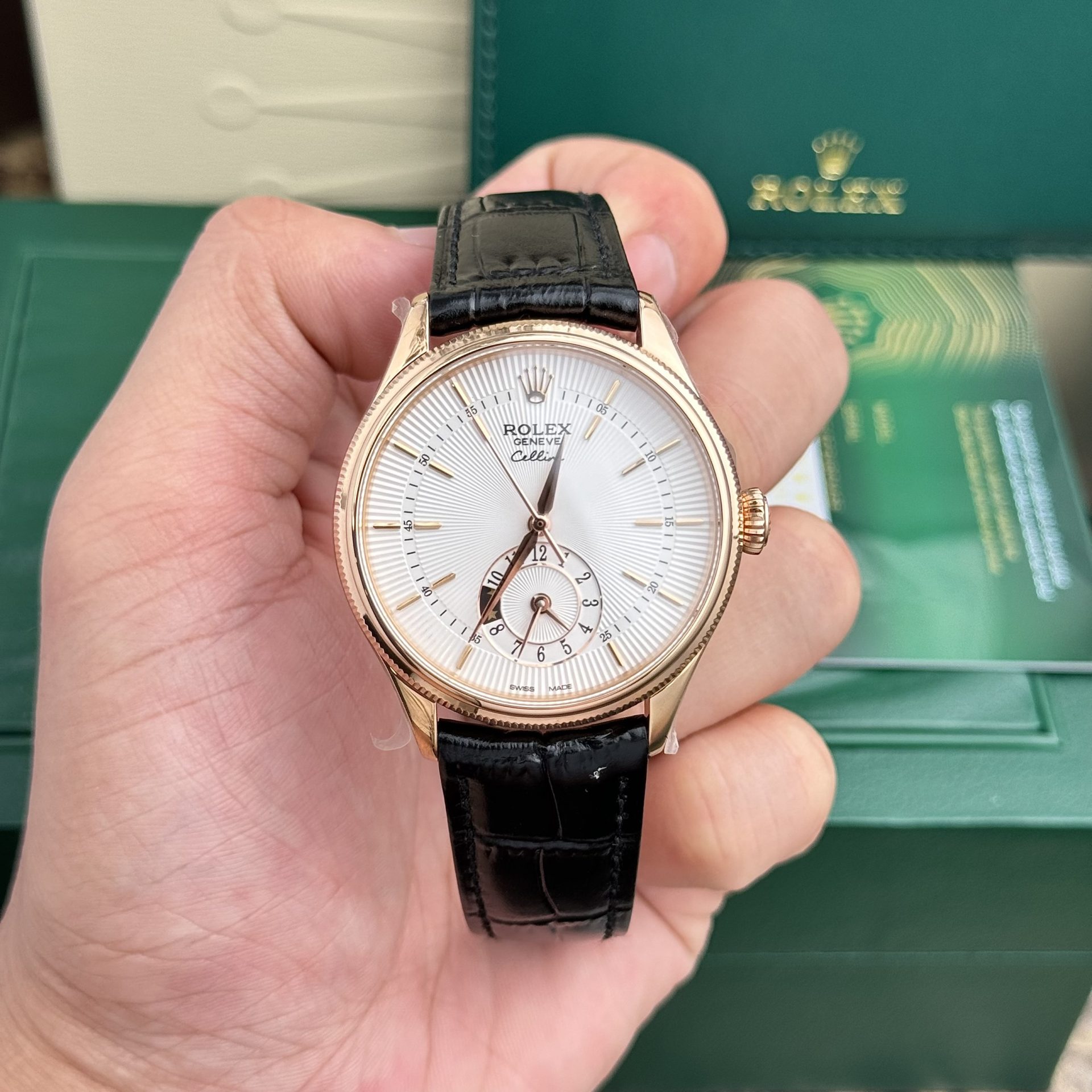 Rolex Super Clone Watch Cellini 50525 White Dial Leather Strap 39mm - Image 2