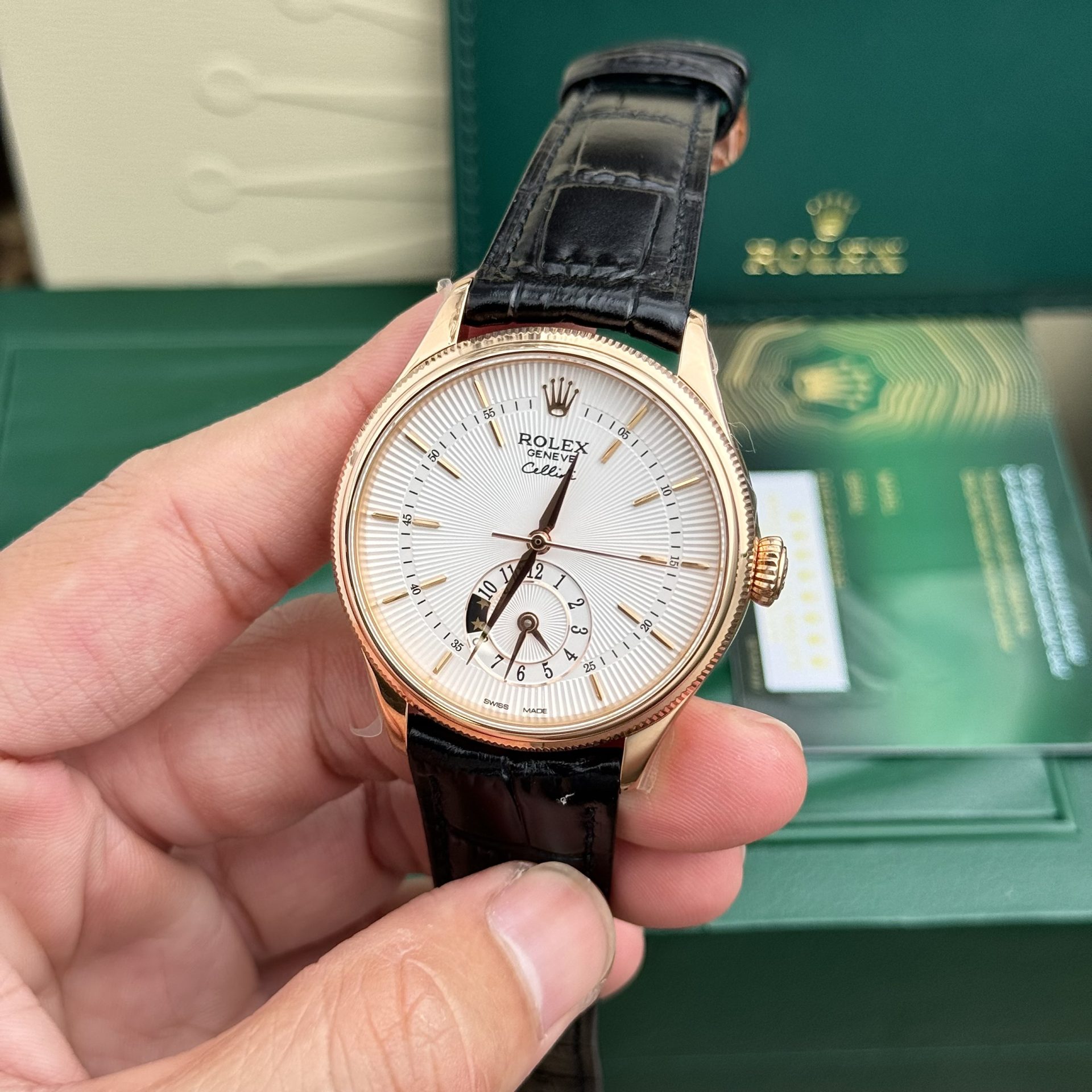 Rolex Super Clone Watch Cellini 50525 White Dial Leather Strap 39mm - Image 3