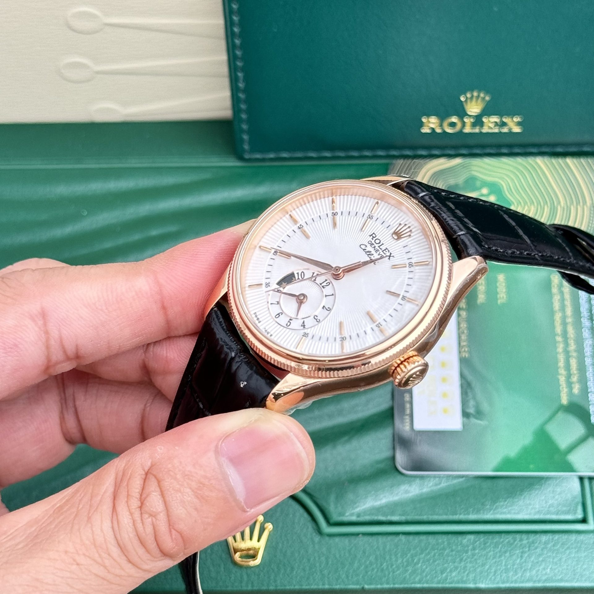 Rolex Super Clone Watch Cellini 50525 White Dial Leather Strap 39mm - Image 4