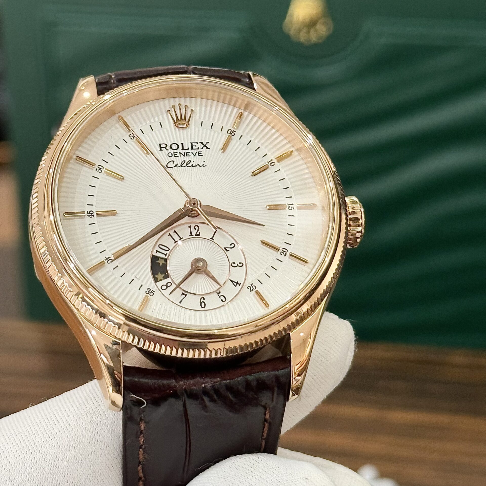 Rolex Cellini 50525 Super Clone Watch Rose Gold Brown Strap 39mm - Image 4