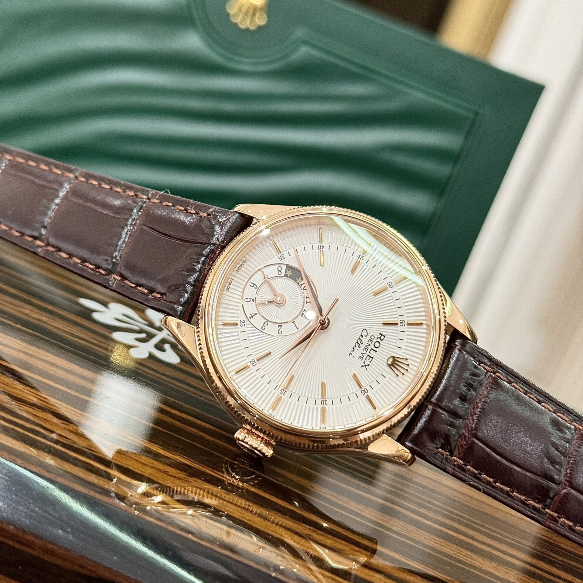 Rolex Cellini 50525 Super Clone Watch Rose Gold Brown Strap 39mm - Image 2