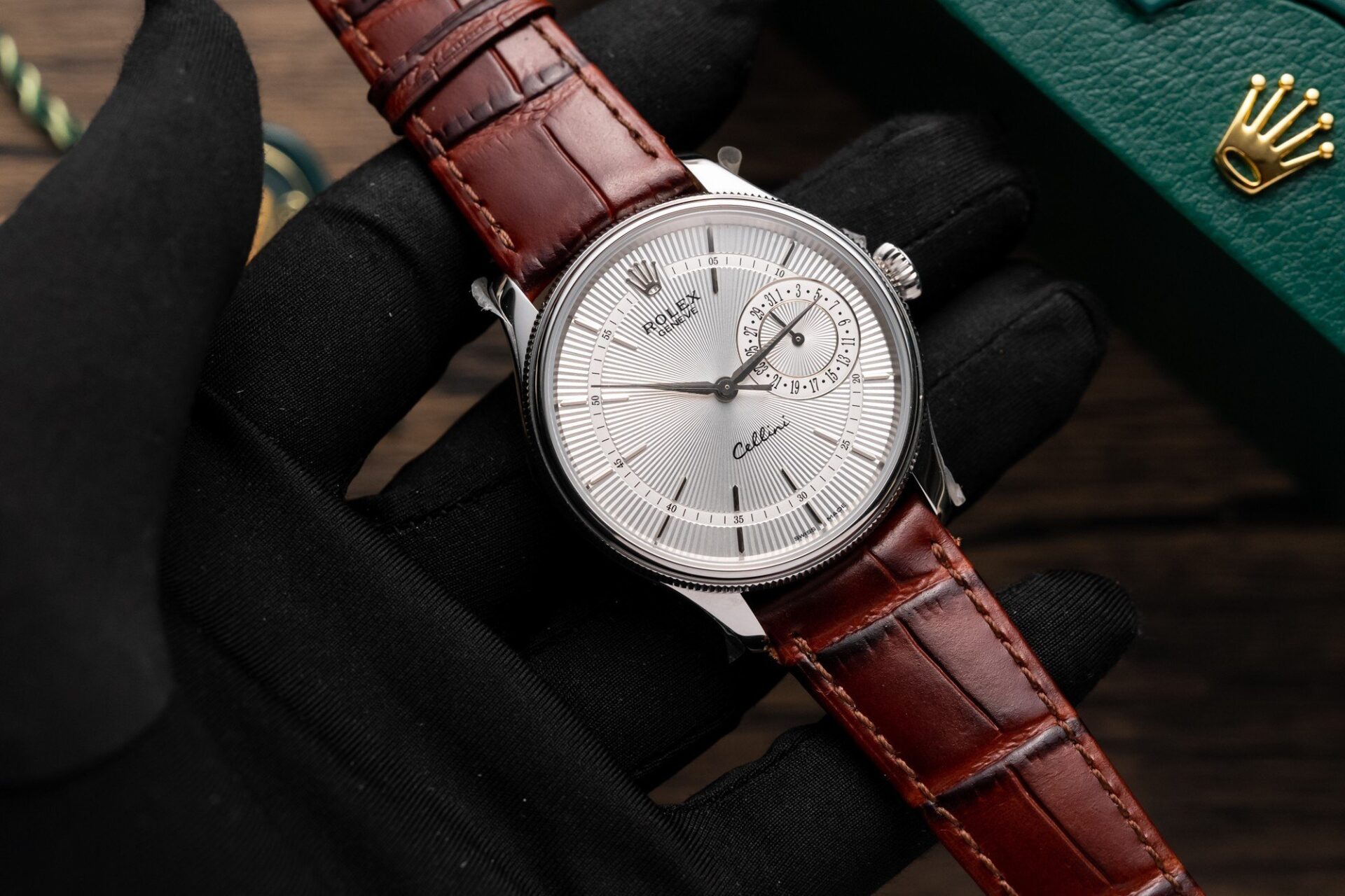Rolex Super Clone 1:1 Watch Cellini Date 50519 Brown Leather Strap 39mm - Image 2