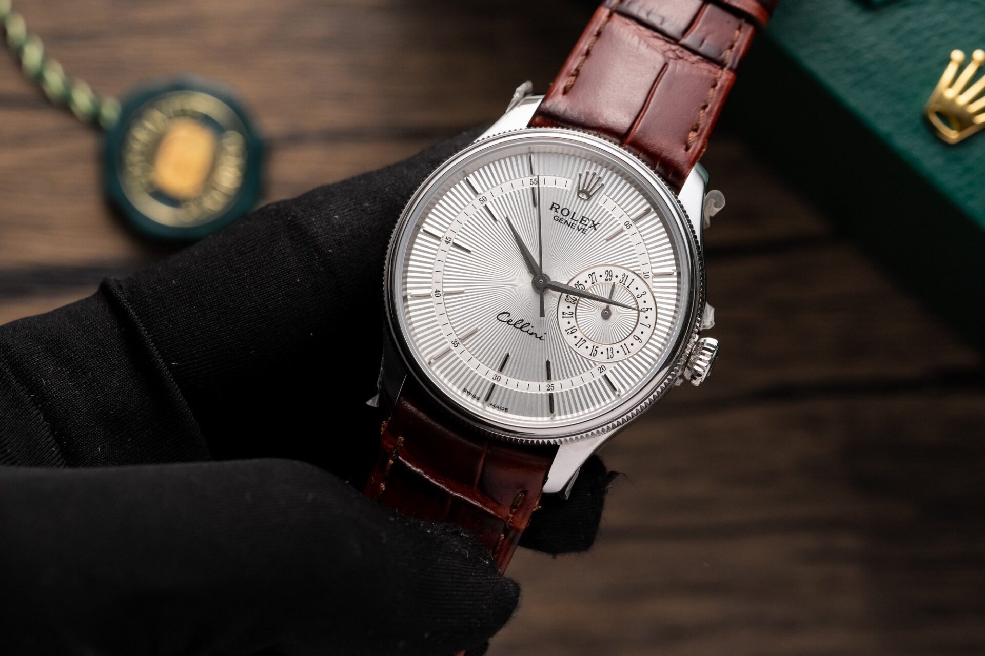 Rolex Super Clone 1:1 Watch Cellini Date 50519 Brown Leather Strap 39mm