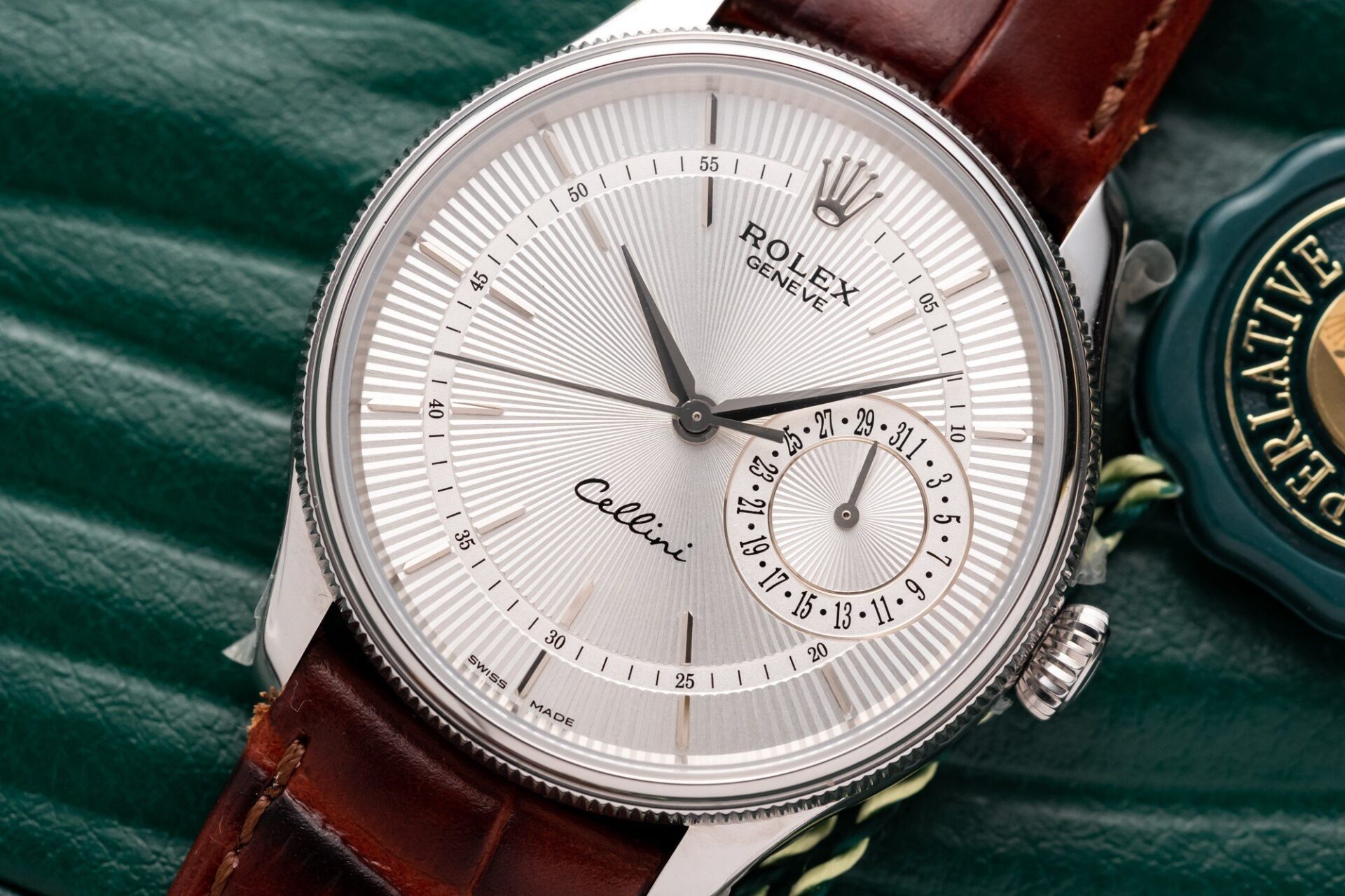 Rolex Super Clone 1:1 Watch Cellini Date 50519 Brown Leather Strap 39mm - Image 3