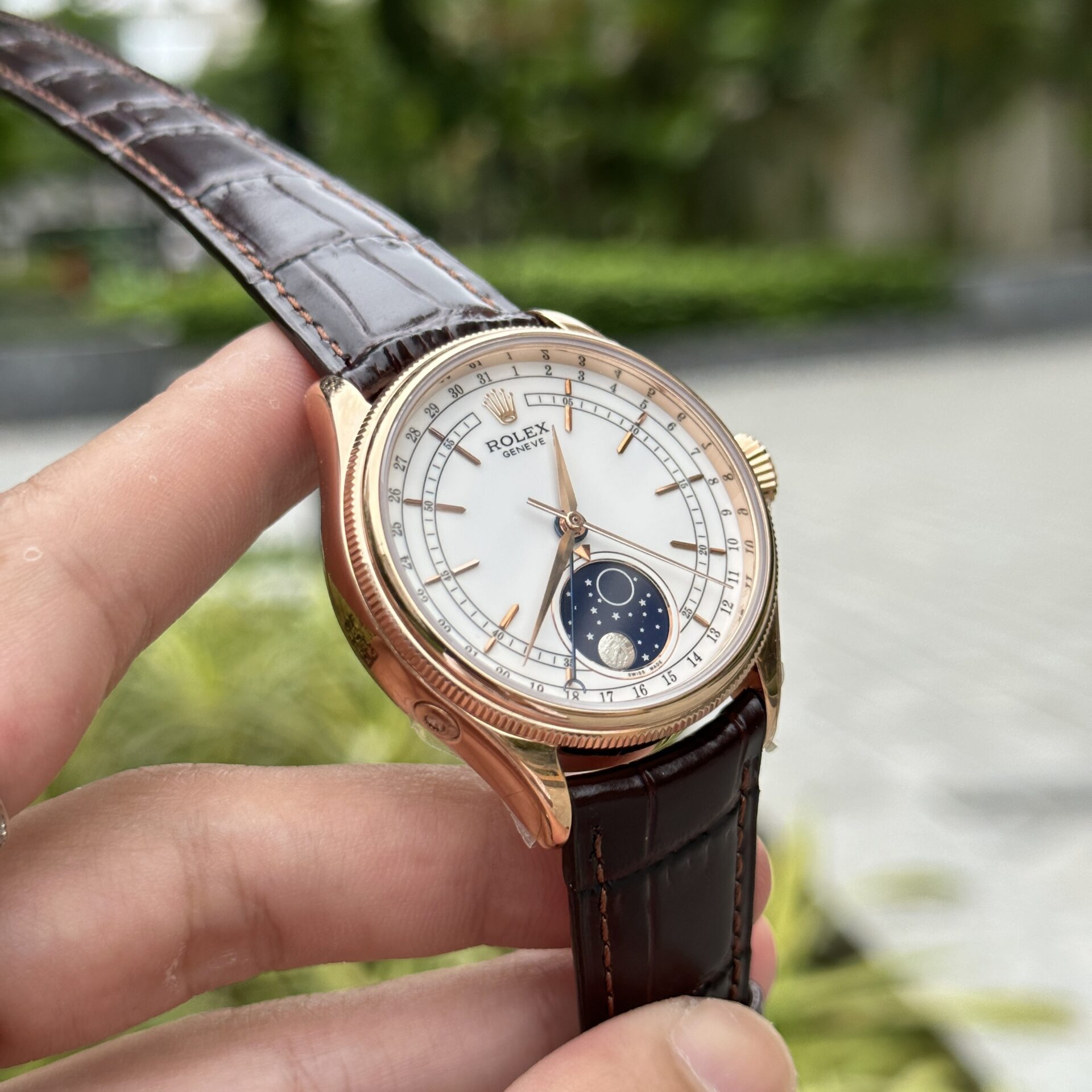 Rolex Super Clone 1:1 Watch Cellini Moonphase 50535 Leather Strap 39mm - Image 3