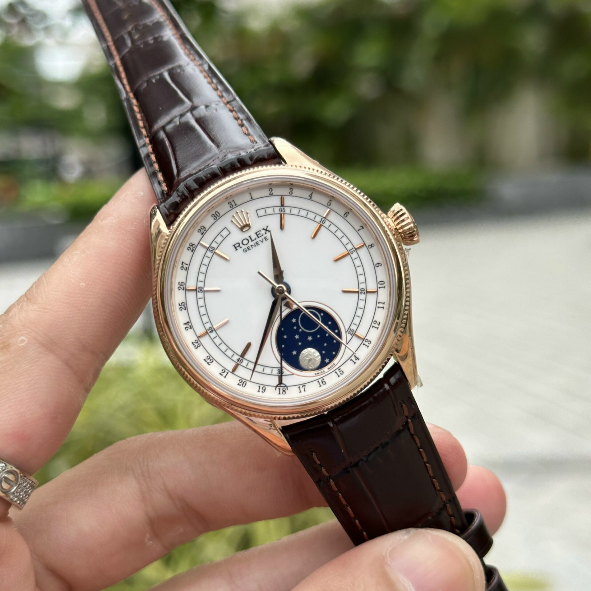 Rolex Super Clone 1:1 Watch Cellini Moonphase 50535 Leather Strap 39mm - Image 2