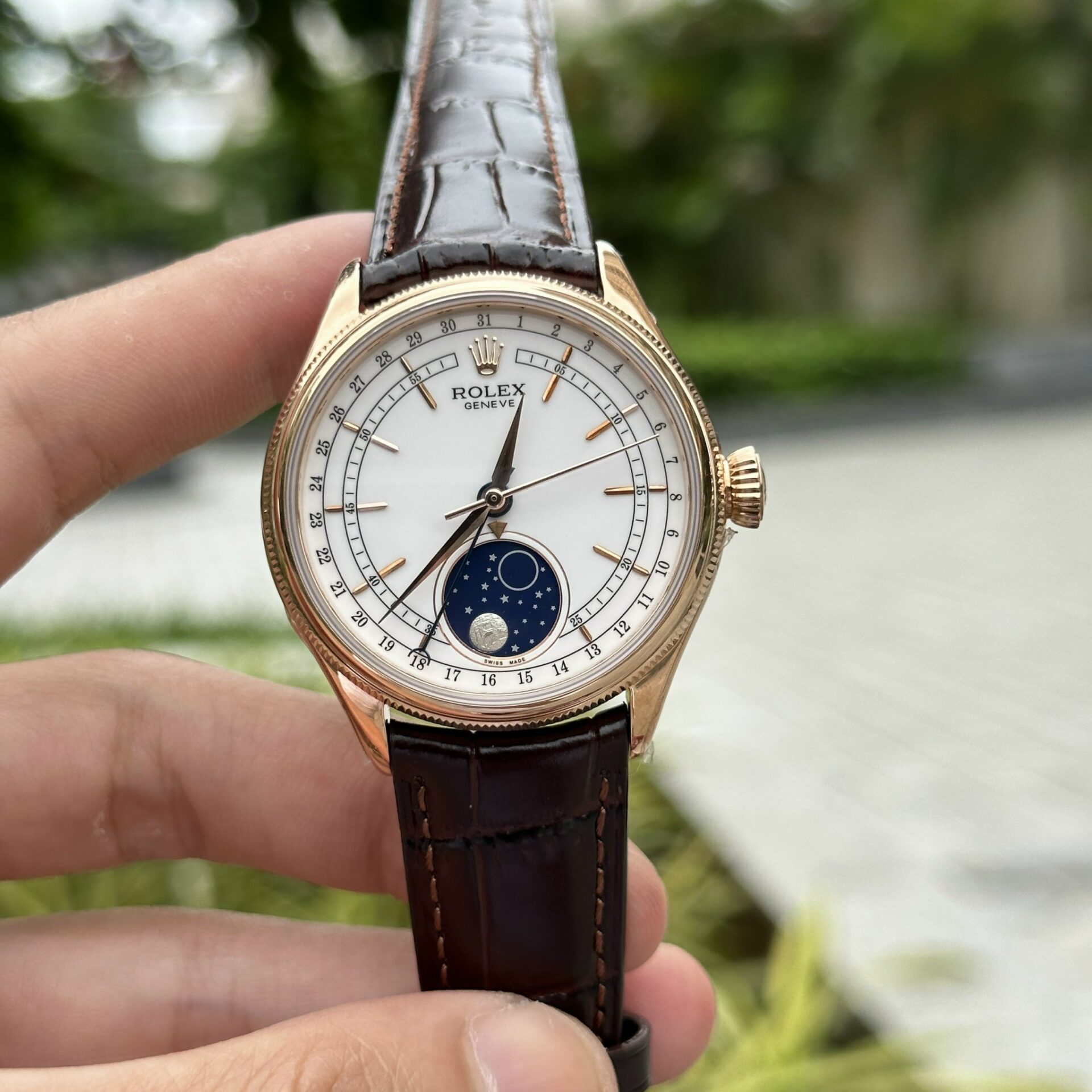 Rolex Super Clone 1:1 Watch Cellini Moonphase 50535 Leather Strap 39mm