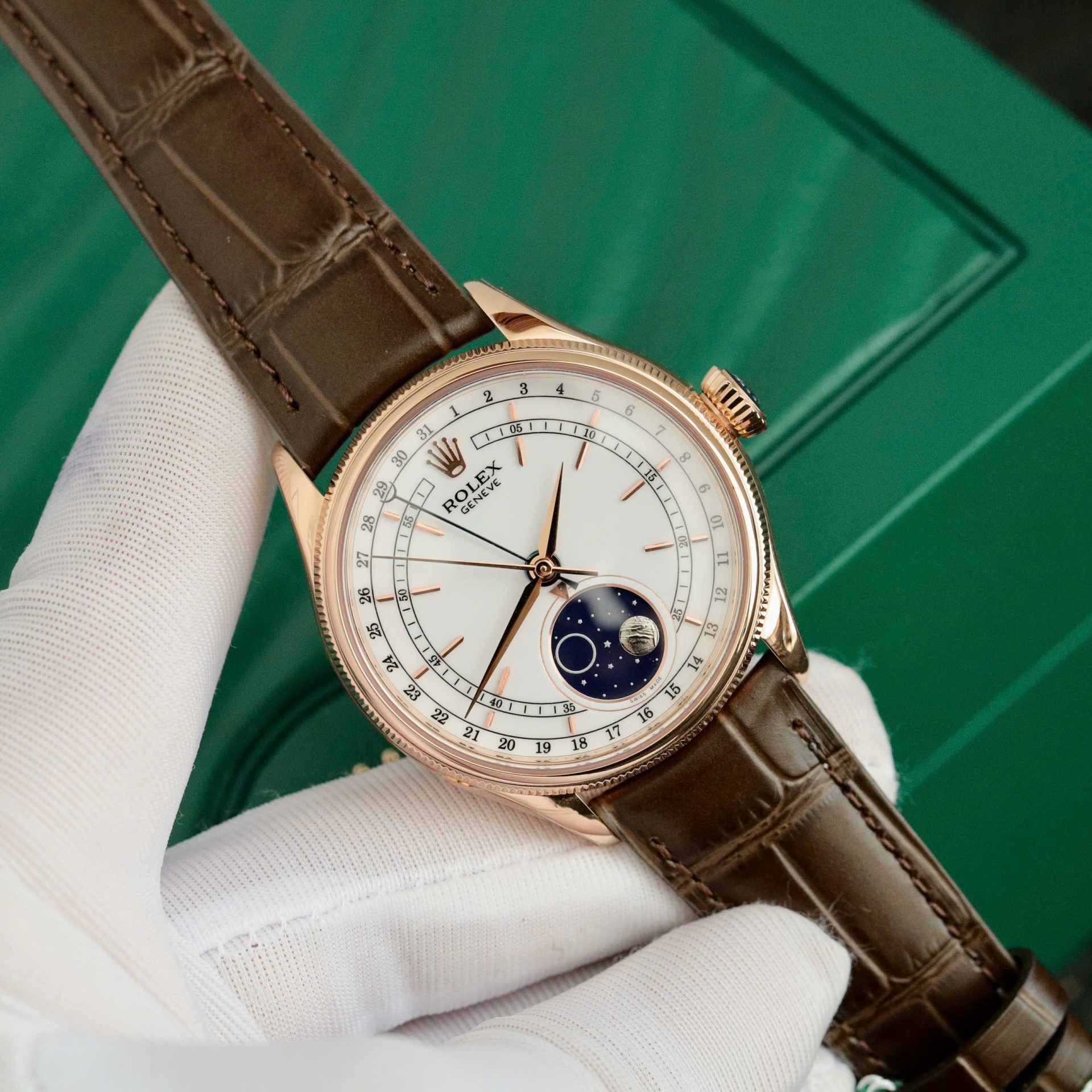 Rolex Cellini Moonphase 50535 Super Clone Watch Leather Strap 39mm - Image 2
