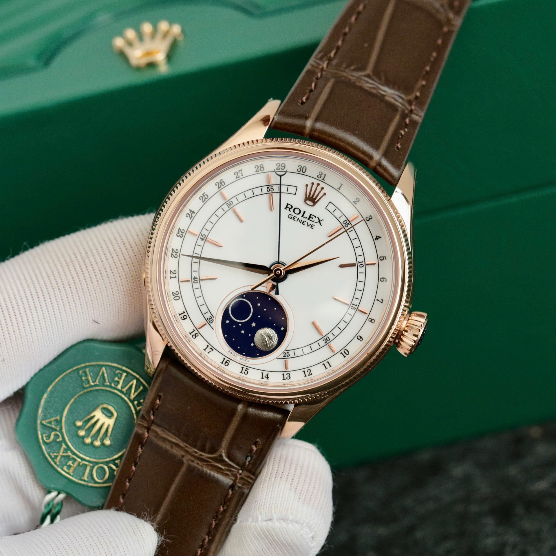 Rolex Cellini Moonphase 50535 Super Clone Watch Leather Strap 39mm - Image 3