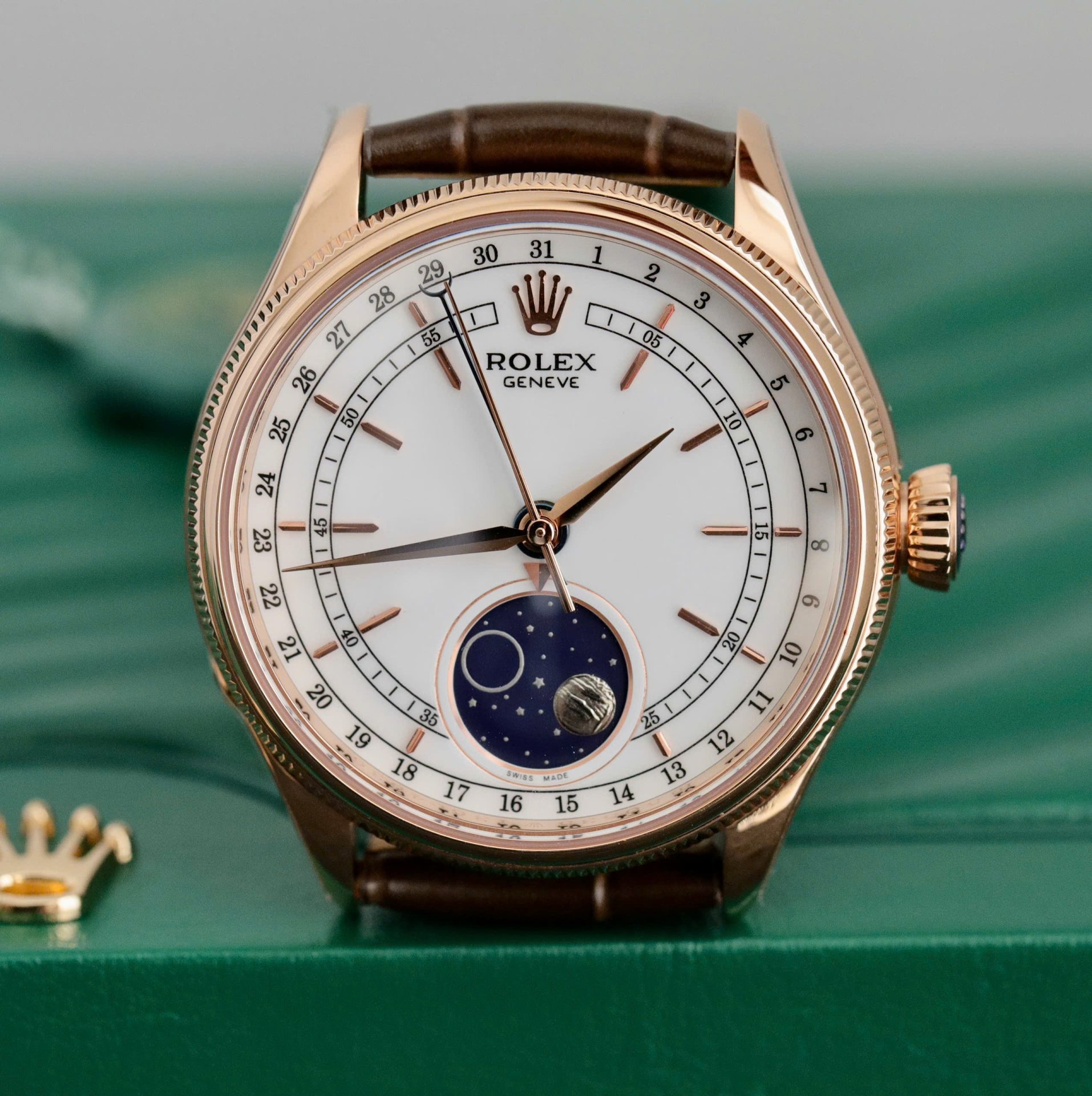 Rolex Cellini Moonphase 50535 Super Clone Watch Leather Strap 39mm - Image 4