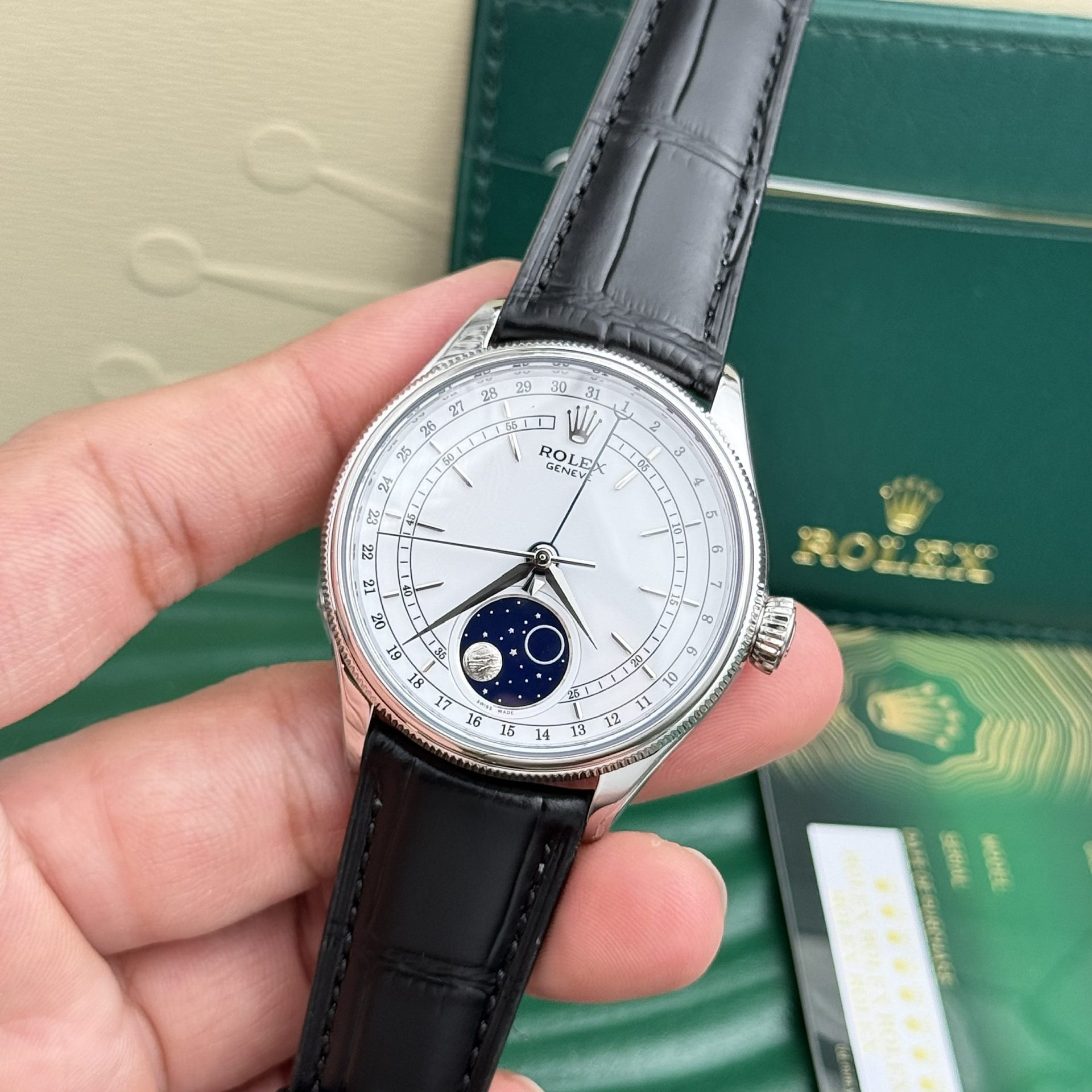 Rolex Super Clone Watch Cellini Moonphase Dial White 39mm