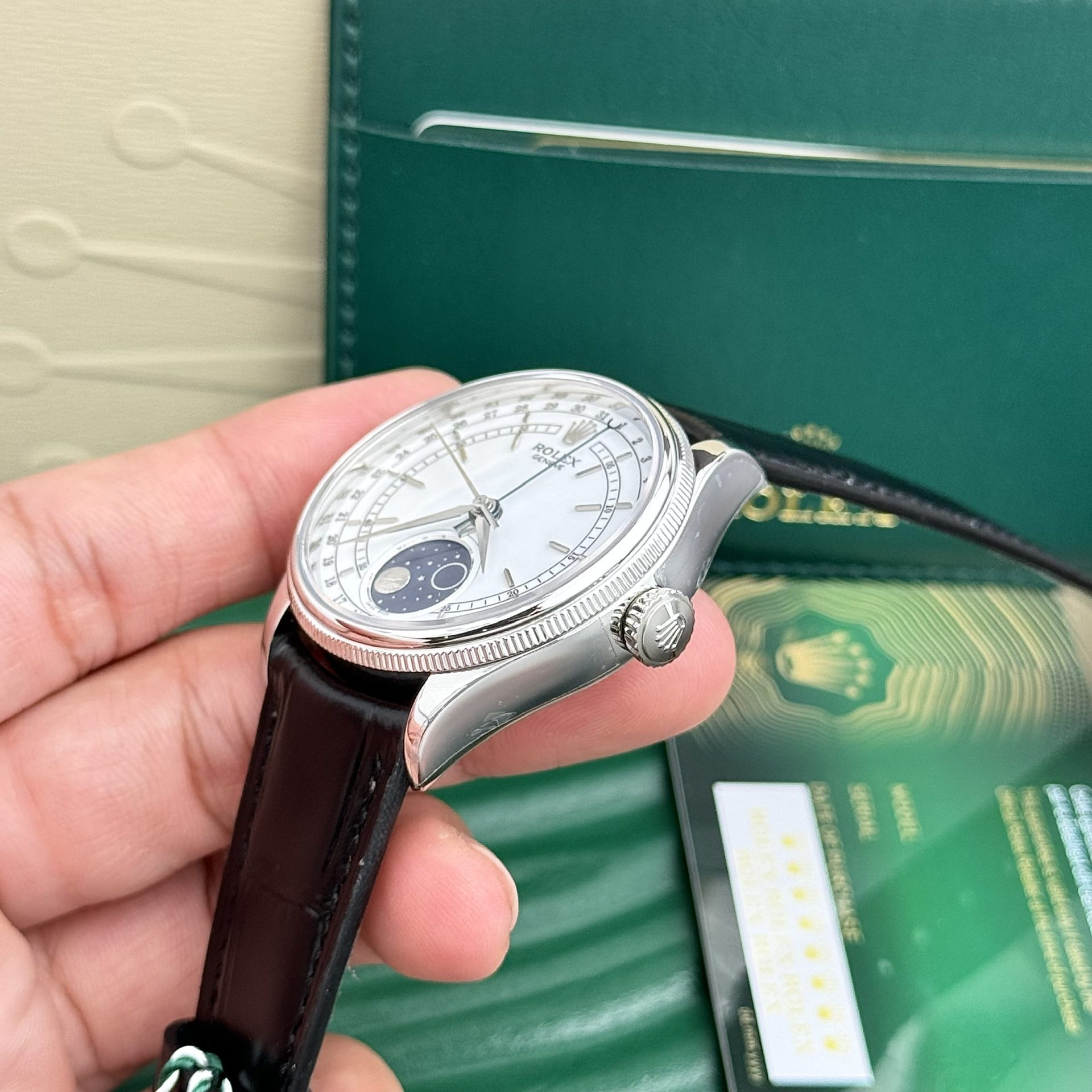 Rolex Super Clone Watch Cellini Moonphase Dial White 39mm - Image 5
