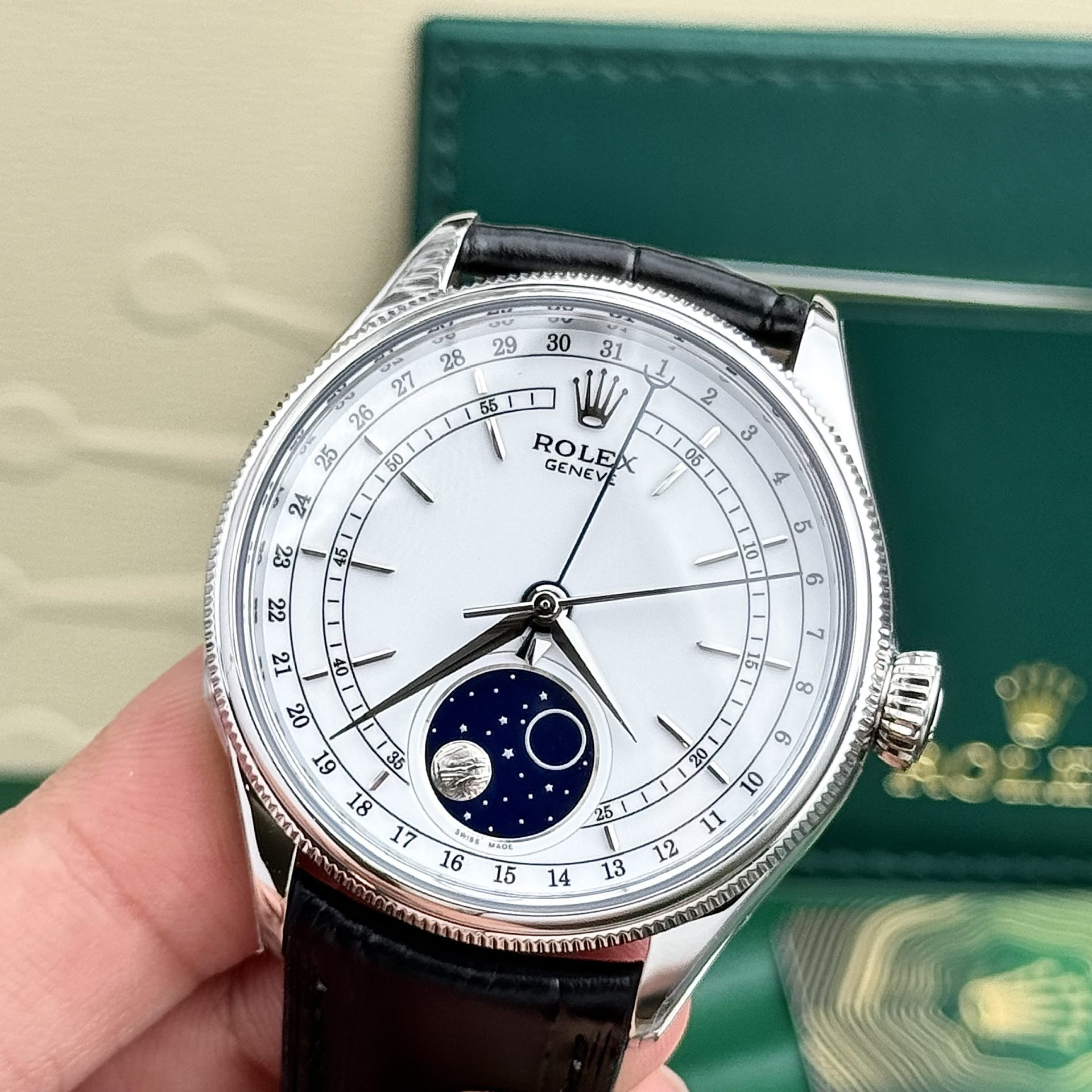 Rolex Super Clone Watch Cellini Moonphase Dial White 39mm - Image 3