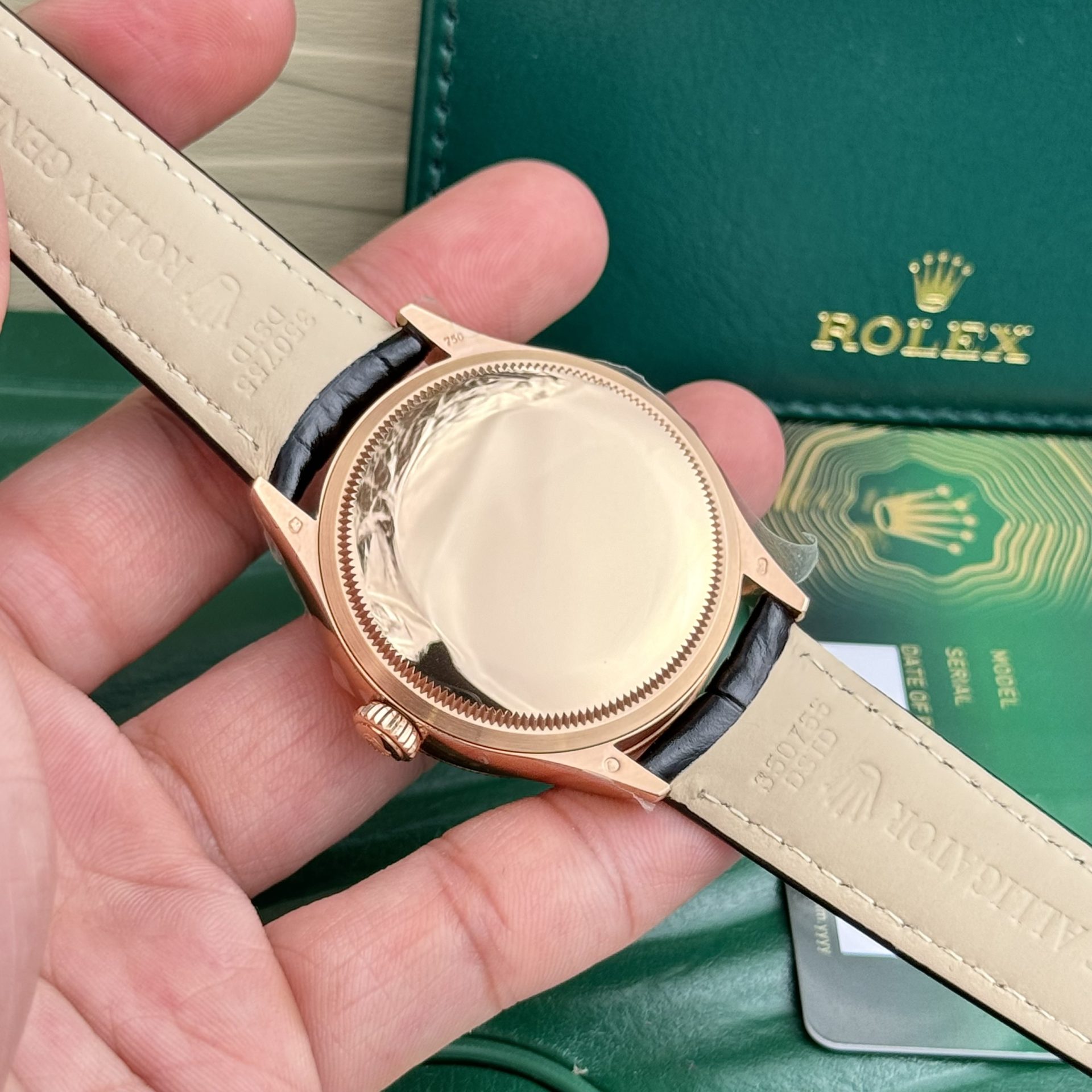 Rolex Super Clone Watch Cellini 50525 Chocolate Dial Leather Strap 39mm - Image 6