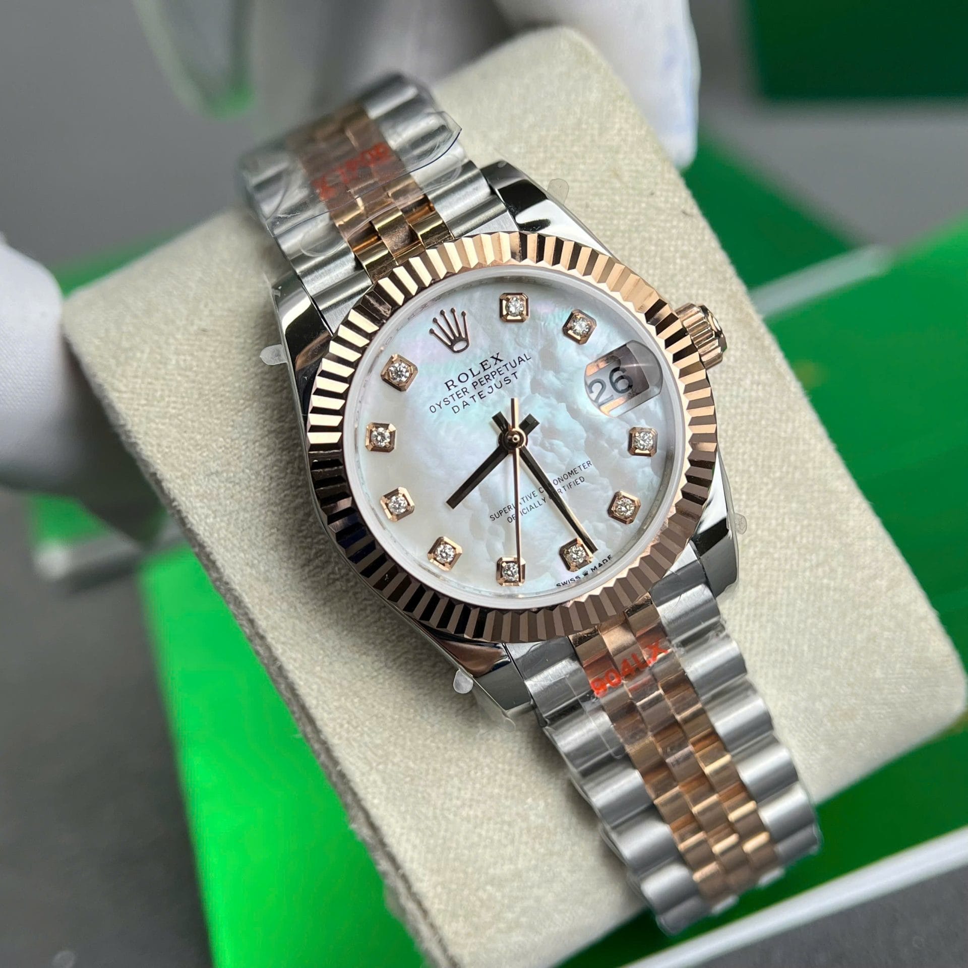 Rolex DateJust Super Clone Watch Gold Wrapped + MOP Dial Natural Diamond Markers GM Factory 31mm - Image 6