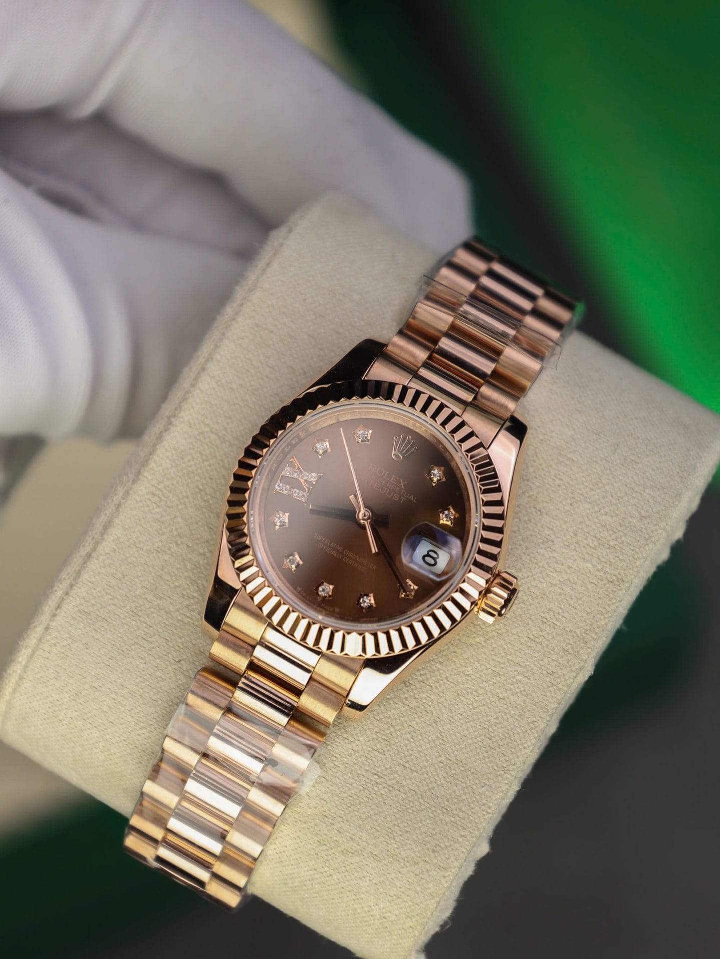 Rolex DateJust Women Super Clone Gold Wrapped Chocolate Dial GM Factory 28mm - Image 3