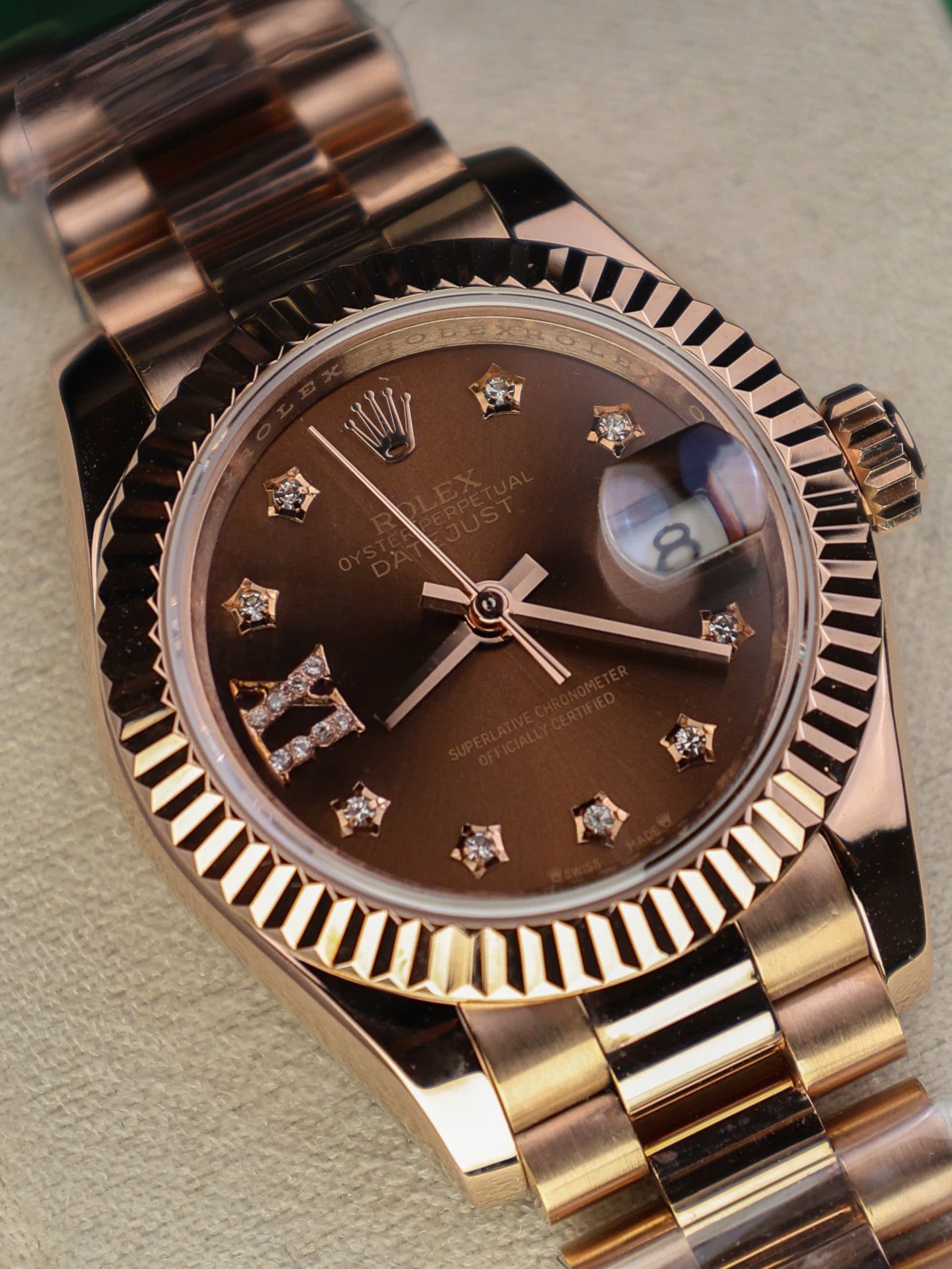 Rolex DateJust Women Super Clone Gold Wrapped Chocolate Dial GM Factory 28mm - Image 5