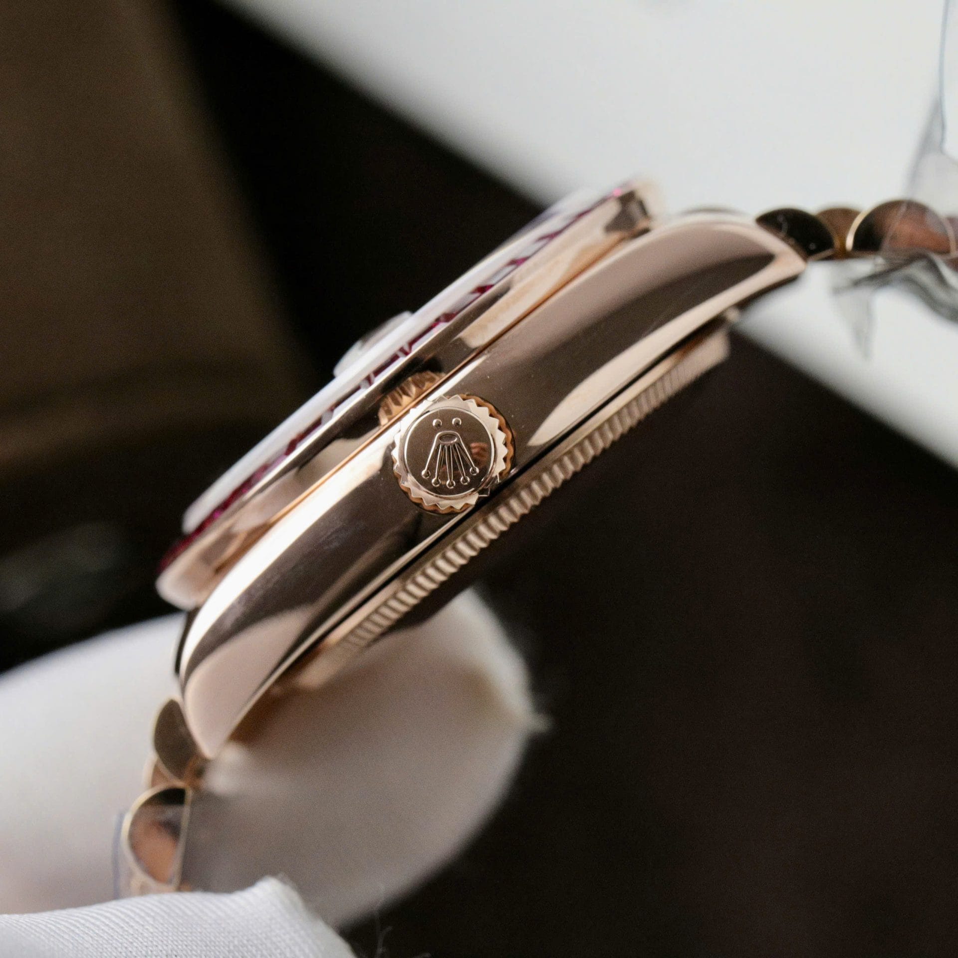 Rolex DateJust Women Custom Gold Wrapped + Ruby Baguette + Diamonds Moissanite 31mm Super Clone - Image 8