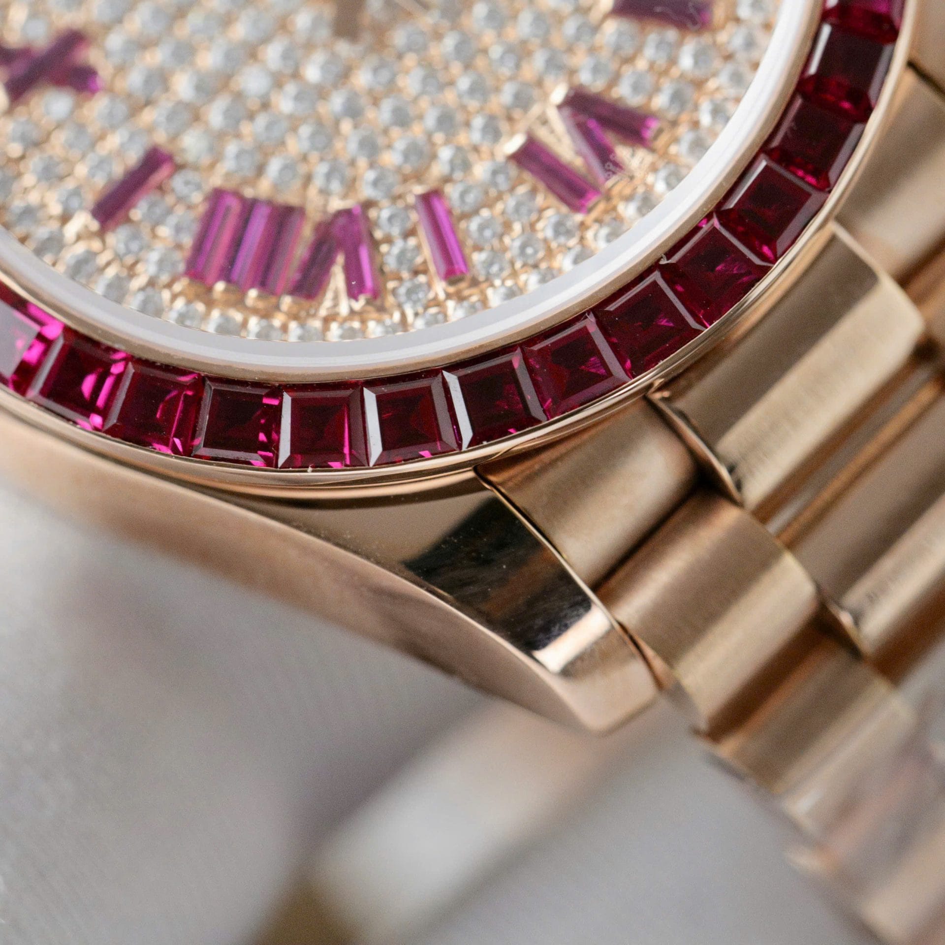 Rolex DateJust Women Custom Gold Wrapped + Ruby Baguette + Diamonds Moissanite 31mm Super Clone - Image 7