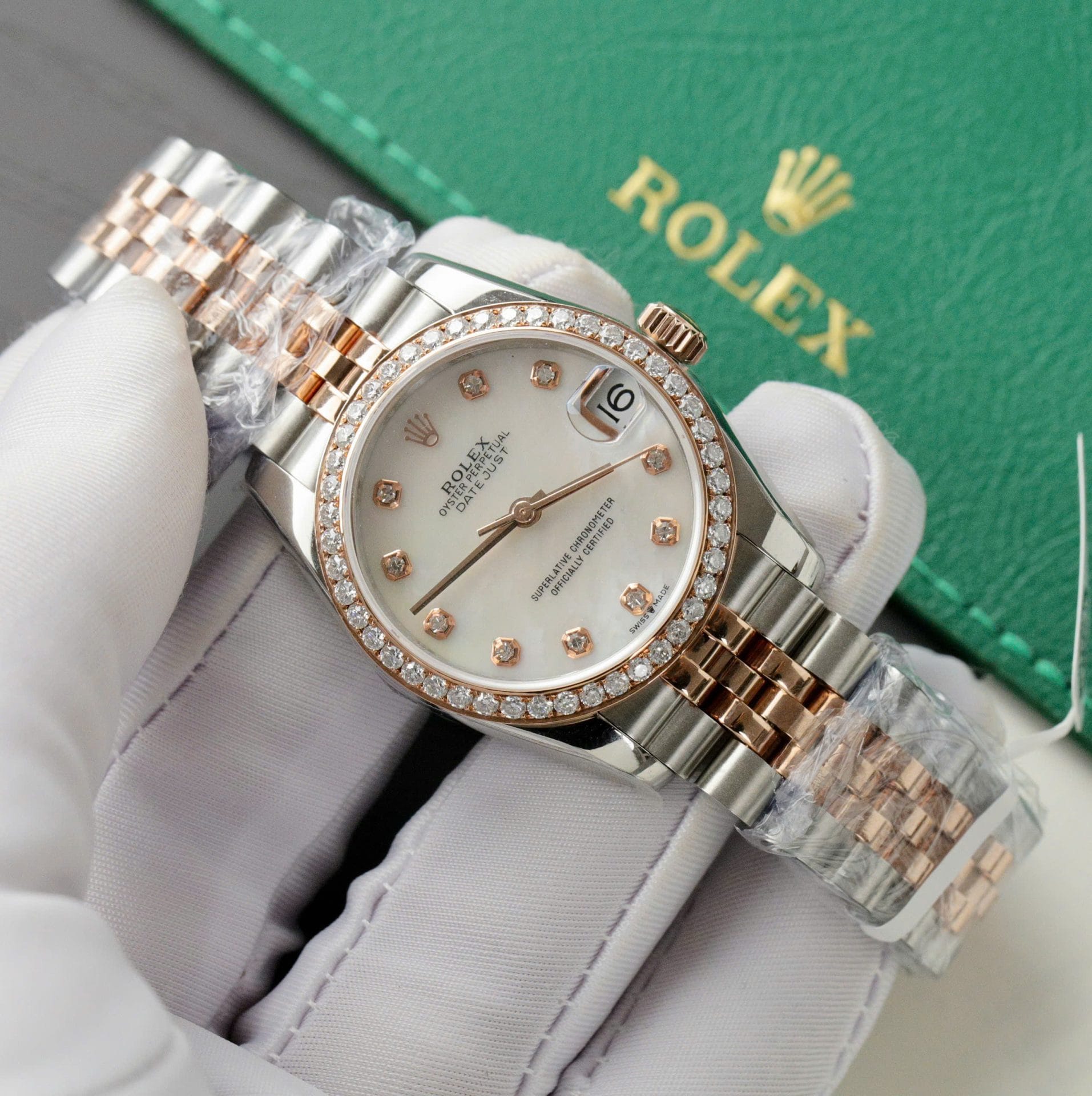 Rolex DateJust Super Clone 11 Watch Dial Mother Of Pearl Custom Moissanite Diamonds 31mm - Image 3