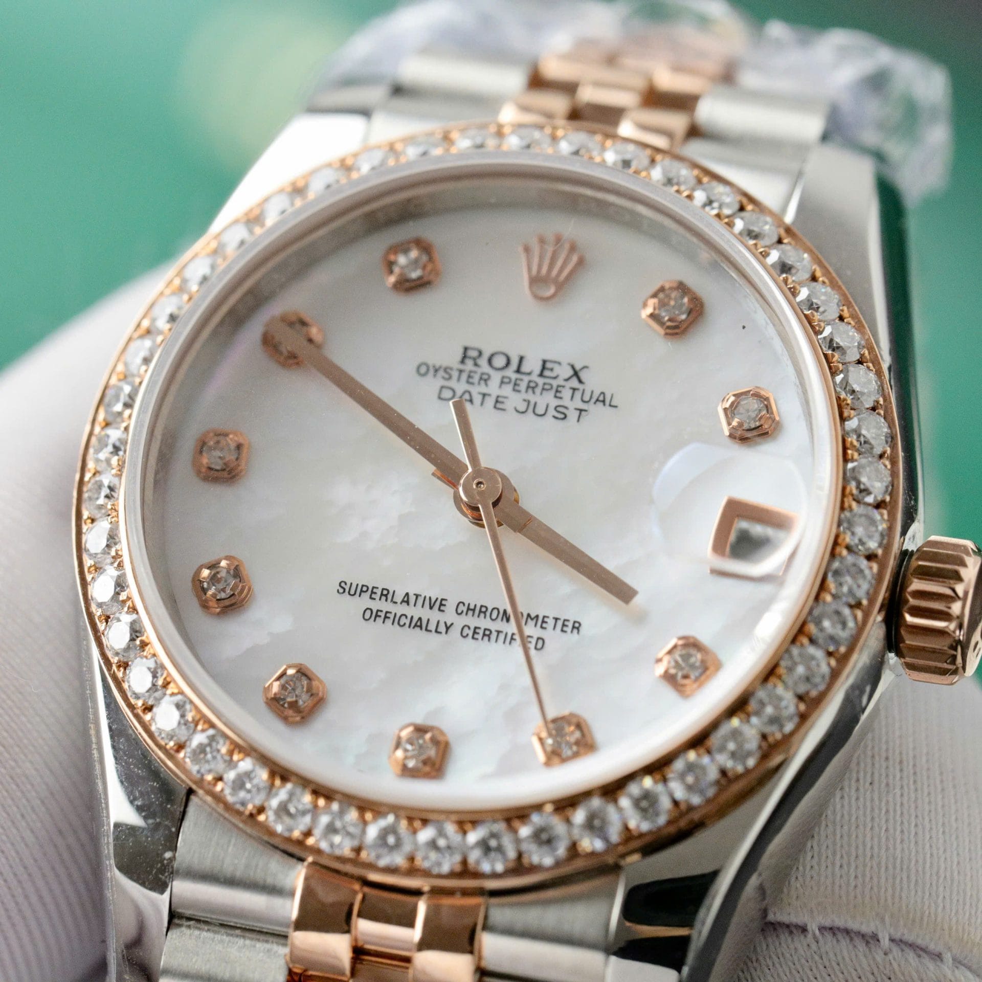 Rolex DateJust Super Clone 11 Watch Dial Mother Of Pearl Custom Moissanite Diamonds 31mm - Image 6