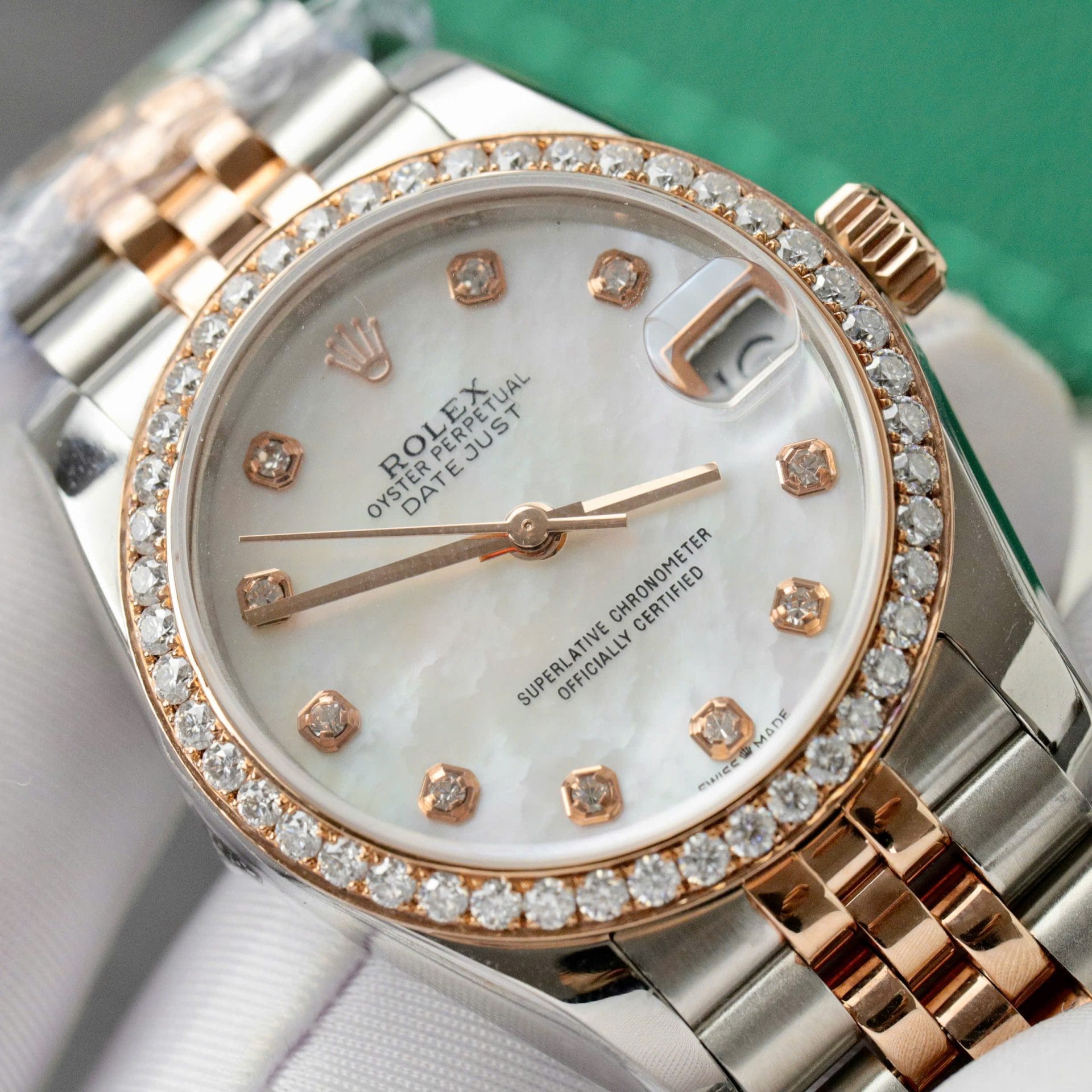 Rolex DateJust Super Clone 11 Watch Dial Mother Of Pearl Custom Moissanite Diamonds 31mm - Image 5