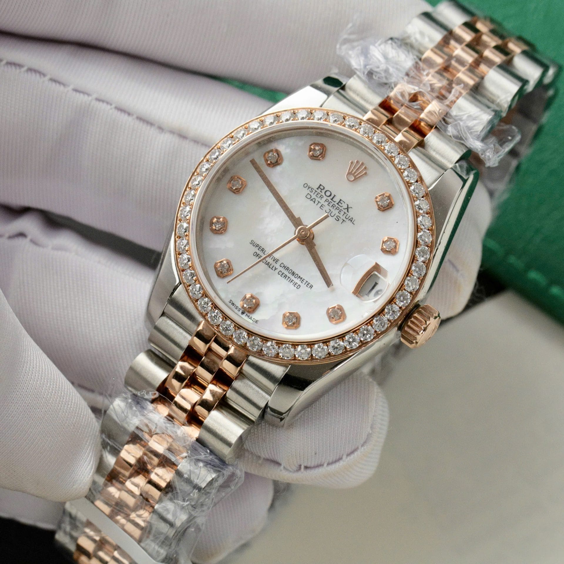 Rolex DateJust Super Clone 11 Watch Dial Mother Of Pearl Custom Moissanite Diamonds 31mm - Image 4
