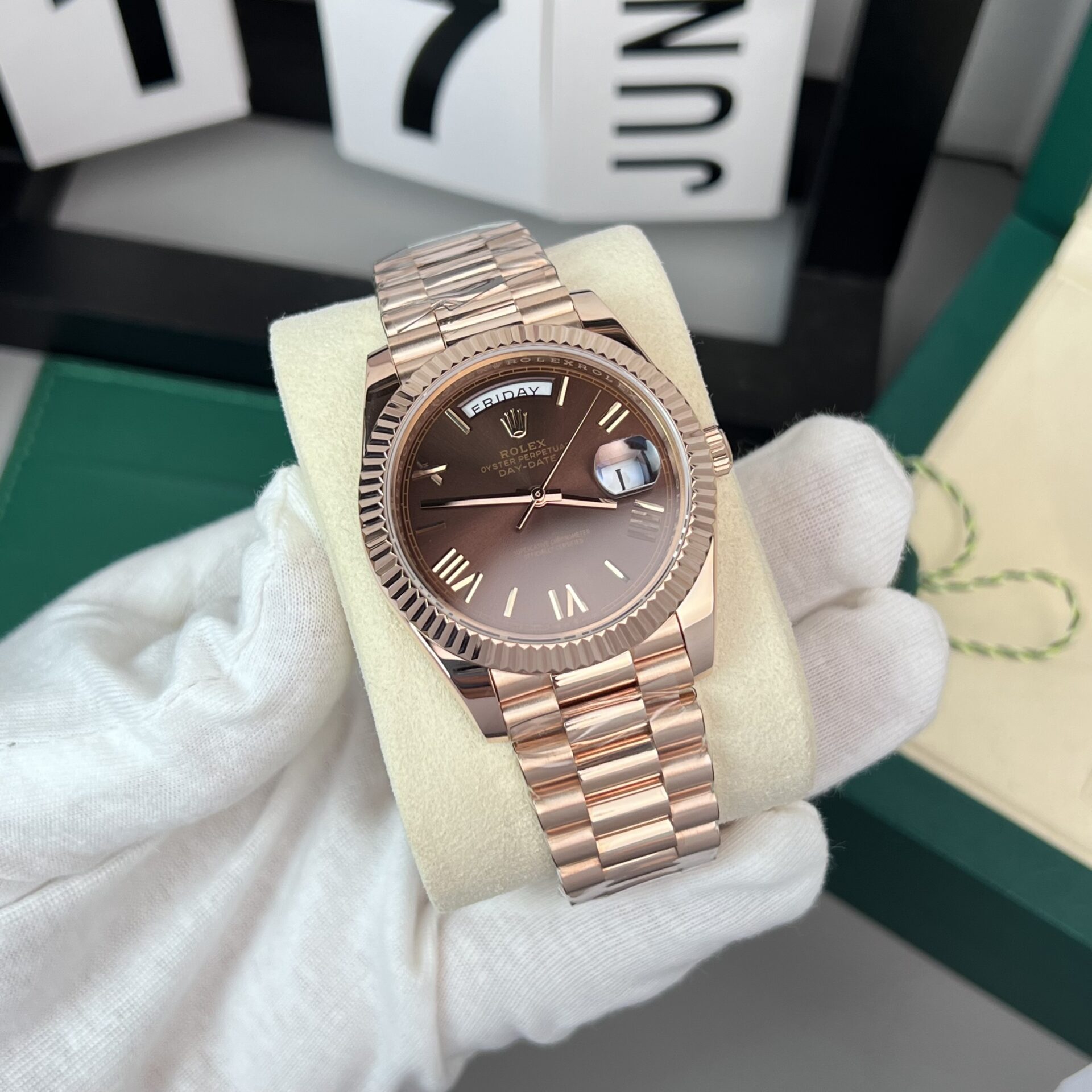 Rolex Day-Date 18K Gold Wrapped Super Clone Watch Chocolate Dial GM V2 40mm