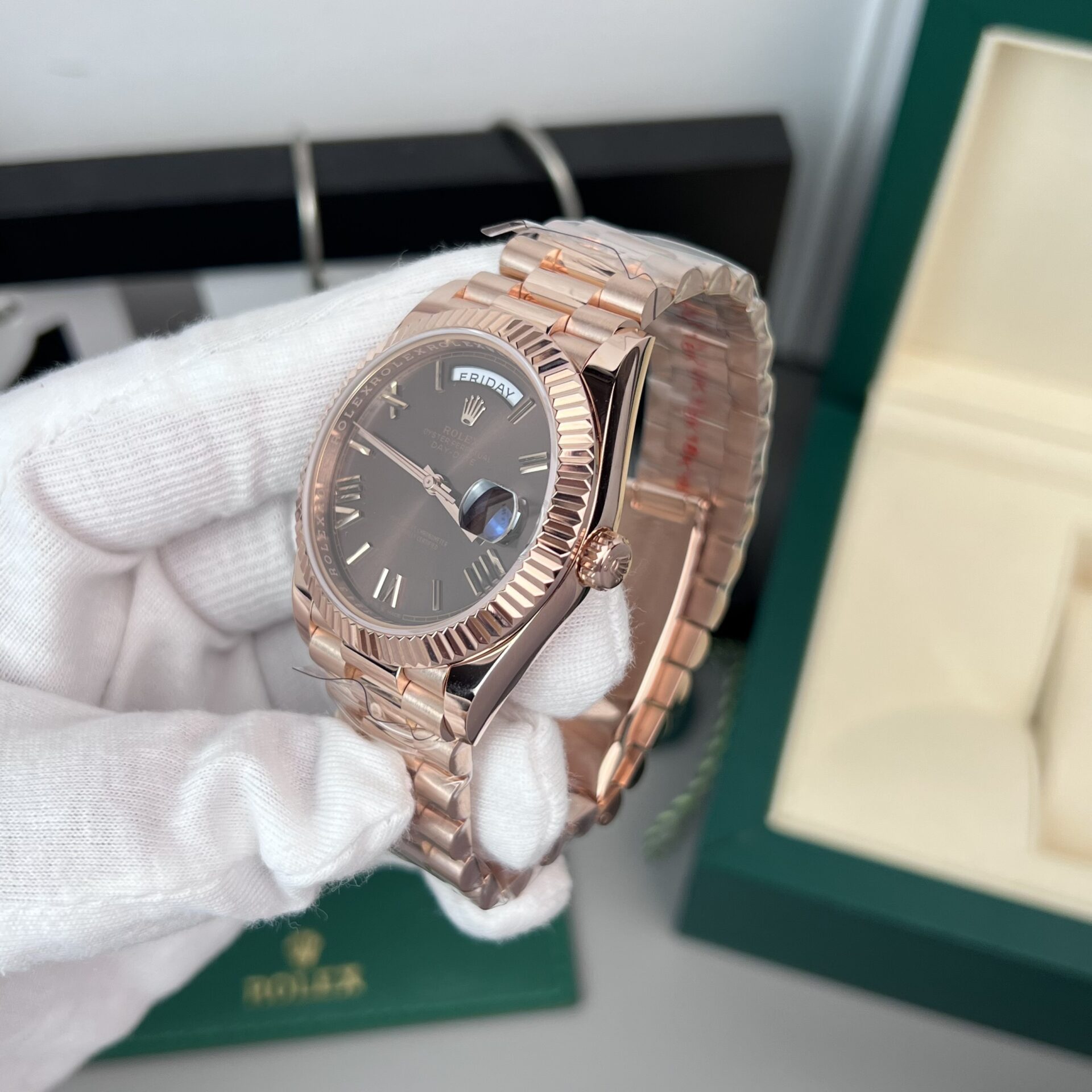 Rolex Day-Date 18K Gold Wrapped Super Clone Watch Chocolate Dial GM V2 40mm - Image 2
