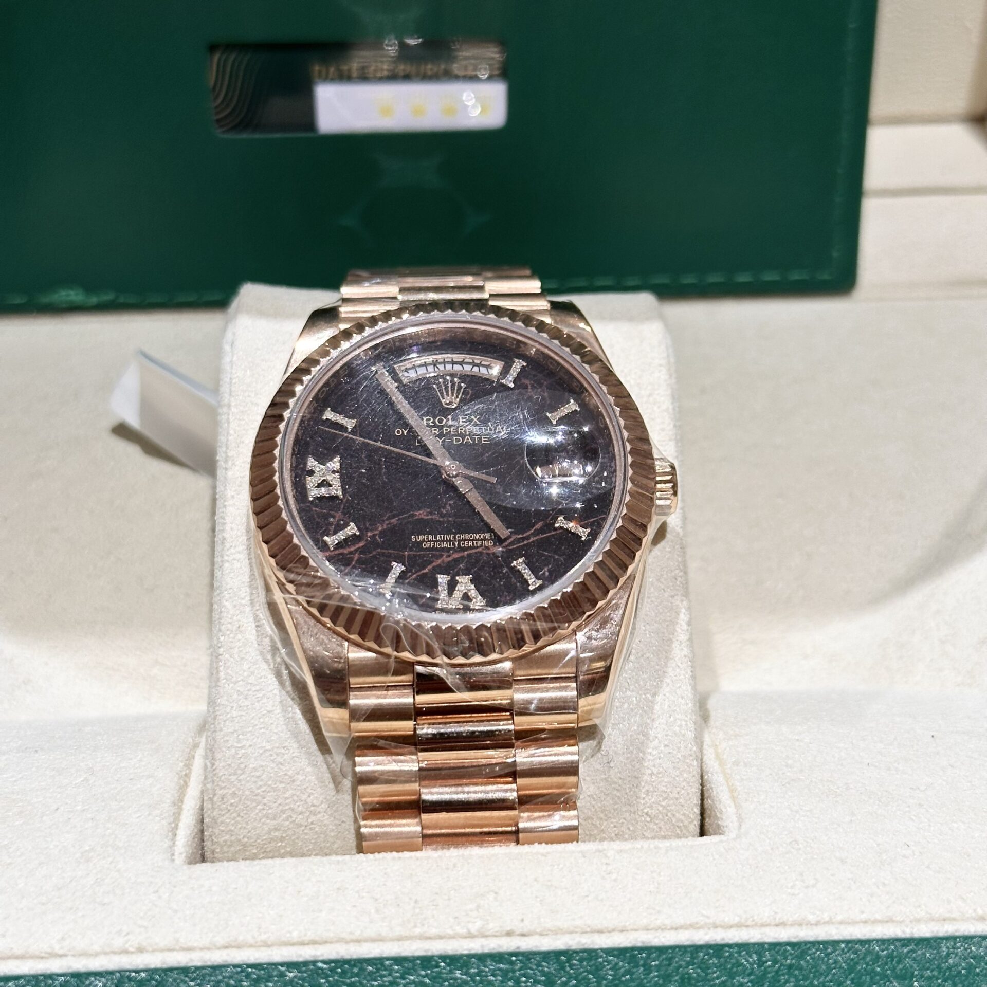 Rolex Super Clone 11 Watch Day-Date Rose Gold Wrapped Lava Dial 40mm - Image 3