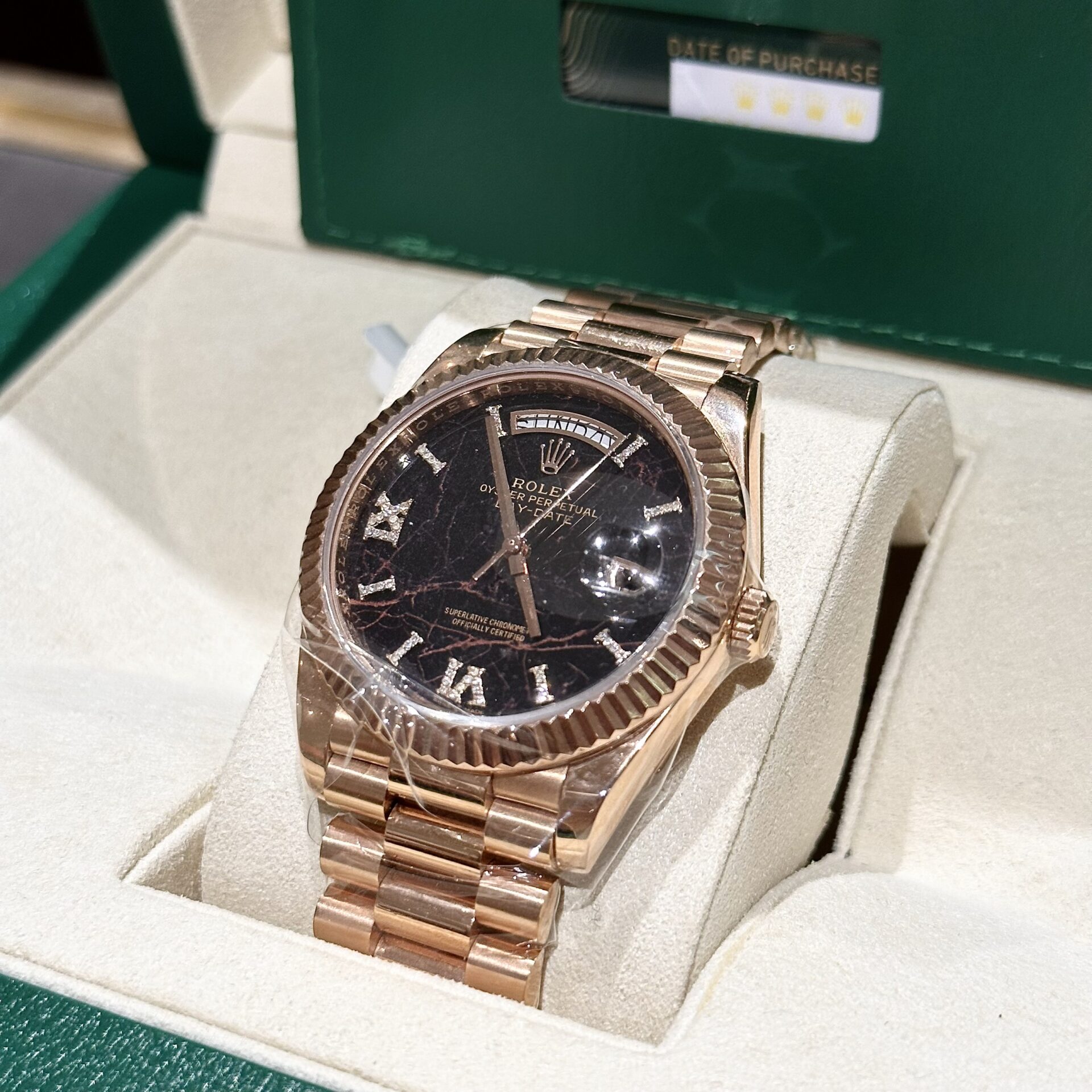 Rolex Super Clone 11 Watch Day-Date Rose Gold Wrapped Lava Dial 40mm - Image 5