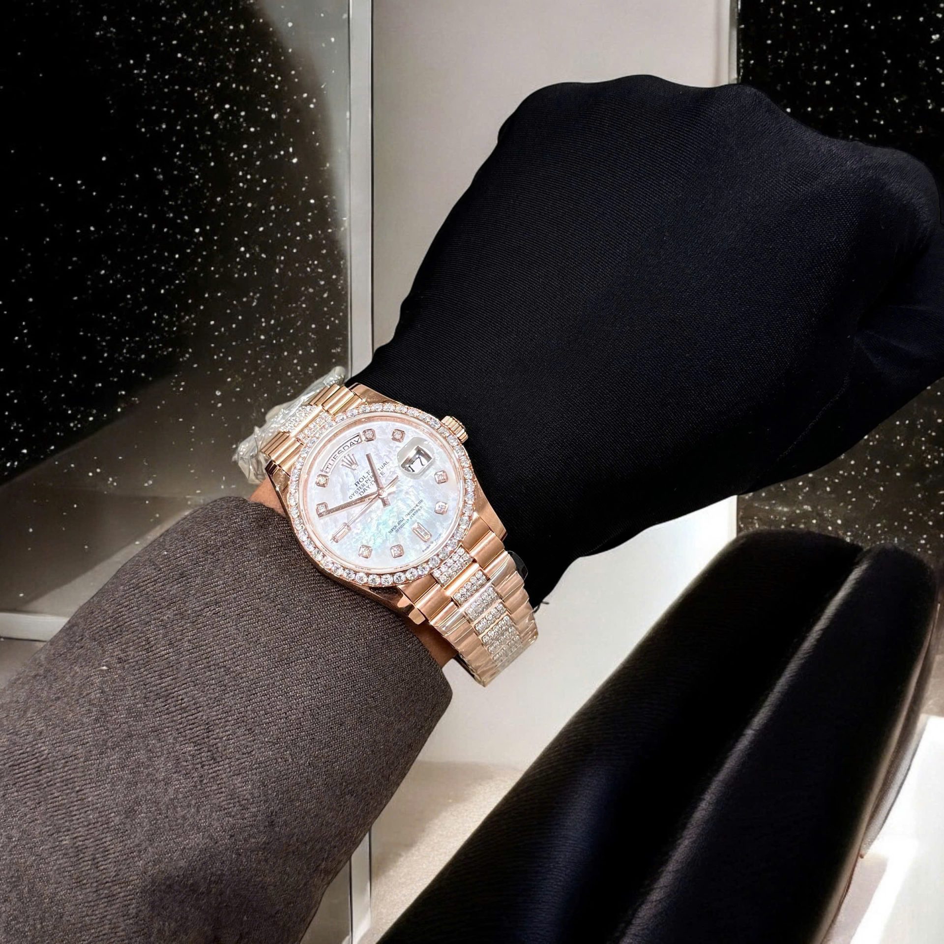 Rolex Day-Date Super Clone Watch Gold Wrapped Moissanite Diamonds Hong Kong 36mm - Image 9