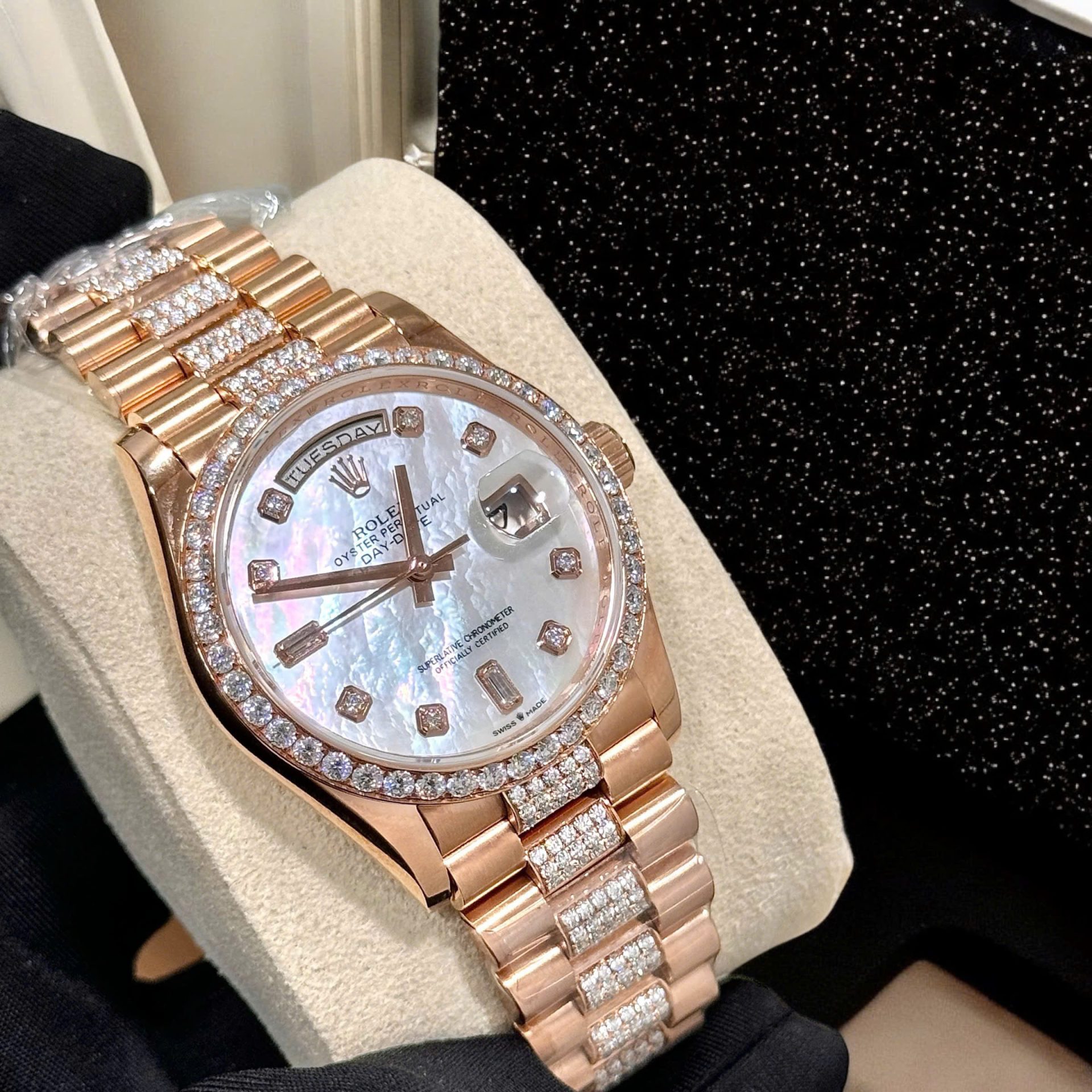 Rolex Day-Date Super Clone Watch Gold Wrapped Moissanite Diamonds Hong Kong 36mm - Image 7