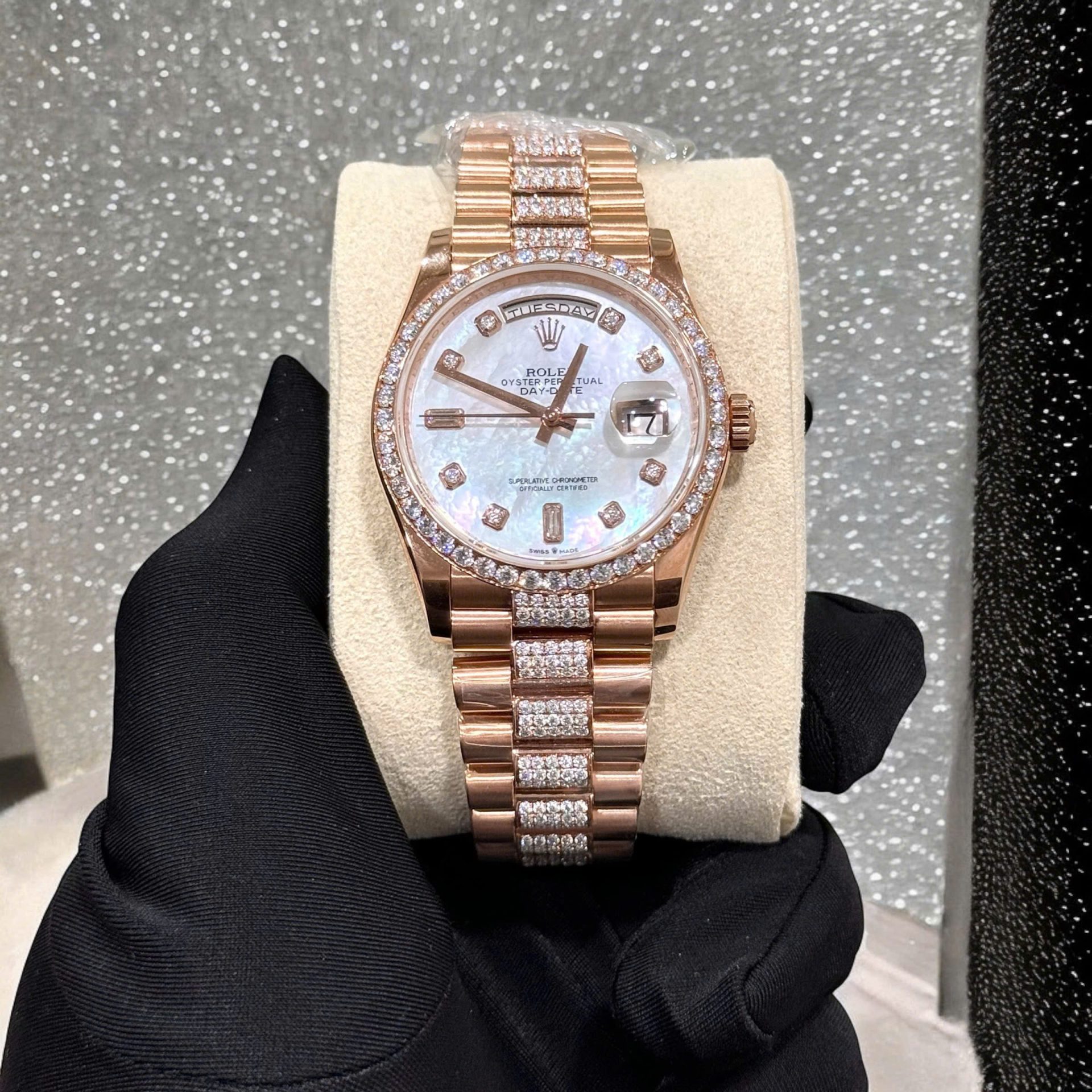 Rolex Day-Date Super Clone Watch Gold Wrapped Moissanite Diamonds Hong Kong 36mm - Image 2