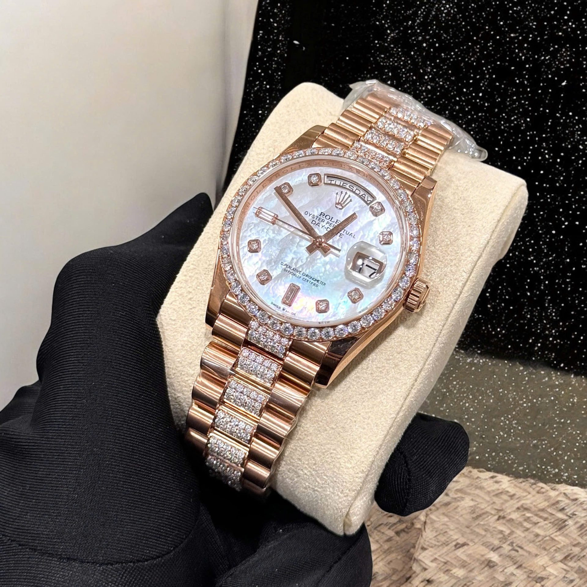 Rolex Day-Date Super Clone Watch Gold Wrapped Moissanite Diamonds Hong Kong 36mm - Image 6