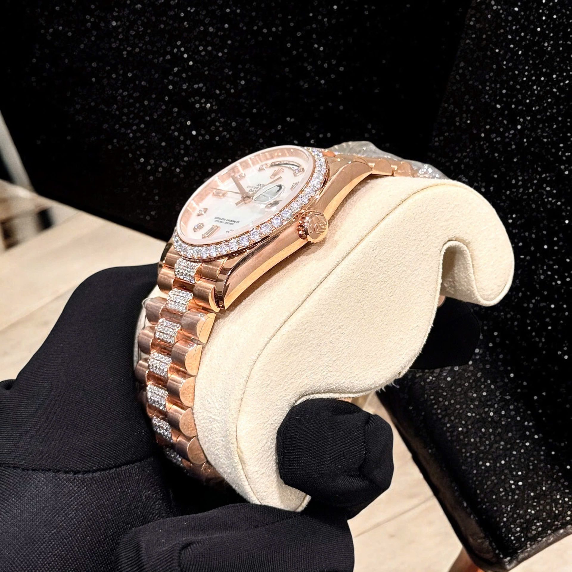 Rolex Day-Date Super Clone Watch Gold Wrapped Moissanite Diamonds Hong Kong 36mm - Image 10