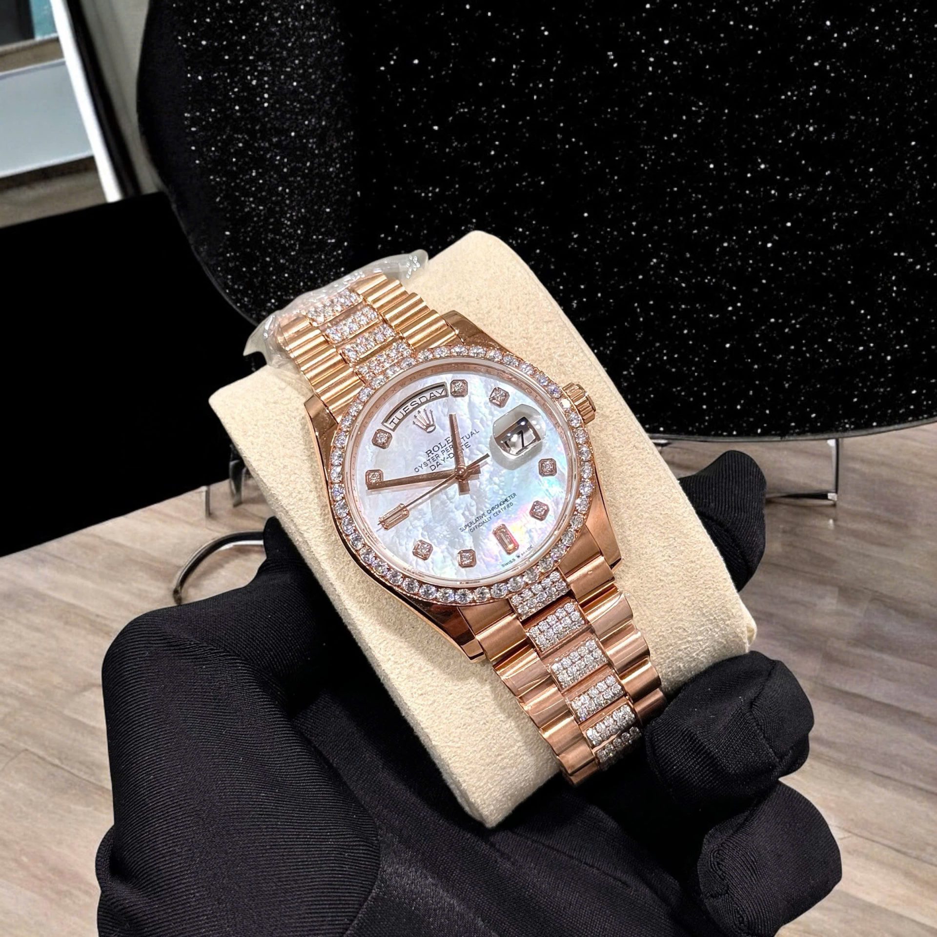 Rolex Day-Date Super Clone Watch Gold Wrapped Moissanite Diamonds Hong Kong 36mm - Image 4