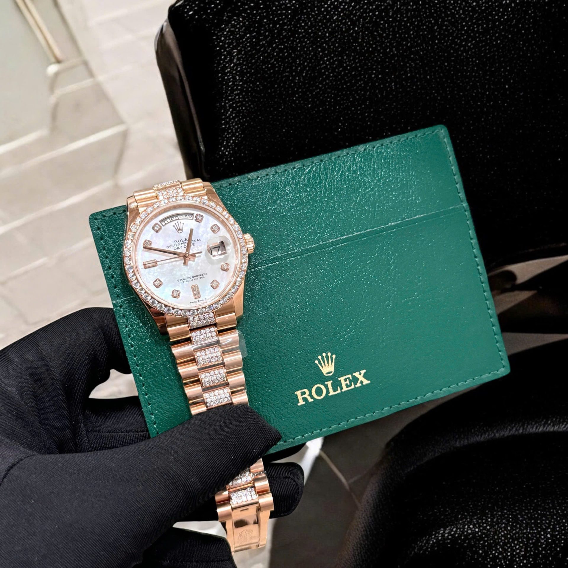 Rolex Day-Date Super Clone Watch Gold Wrapped Moissanite Diamonds Hong Kong 36mm - Image 3