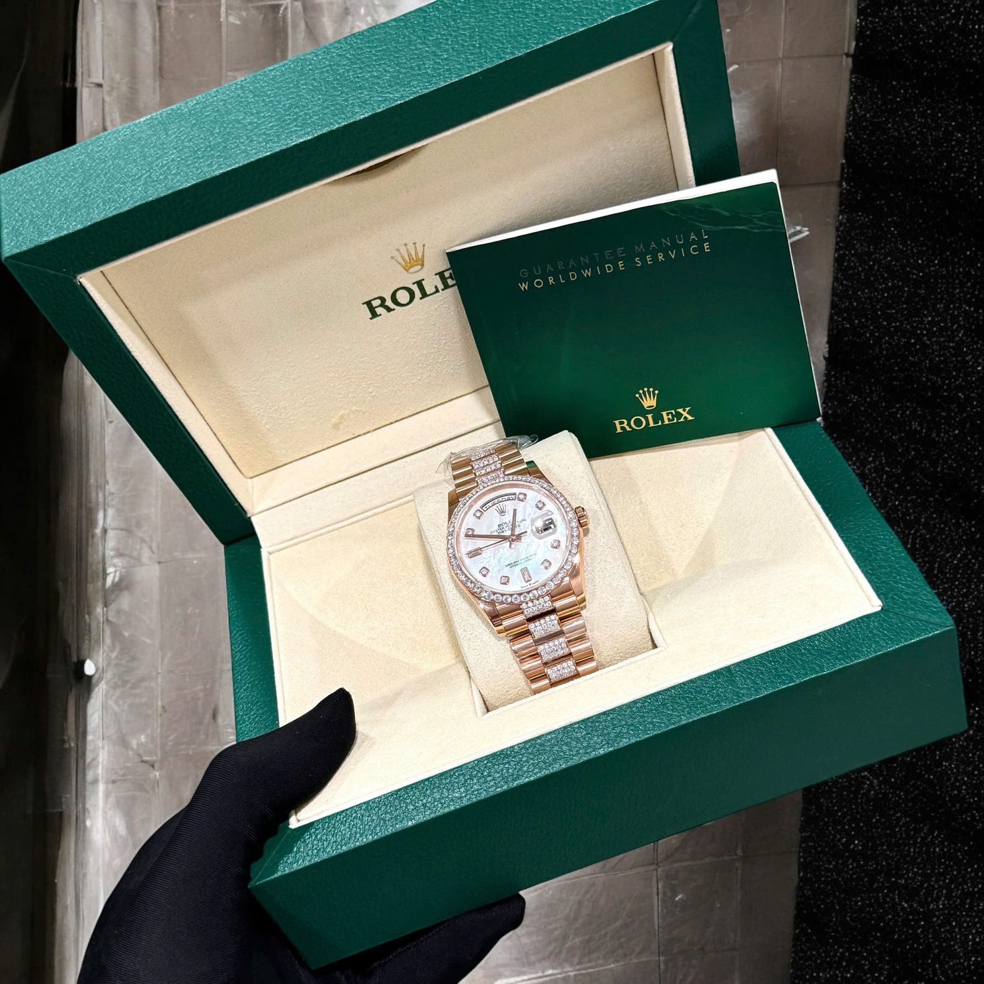 Rolex Day-Date Super Clone Watch Gold Wrapped Moissanite Diamonds Hong Kong 36mm - Image 8