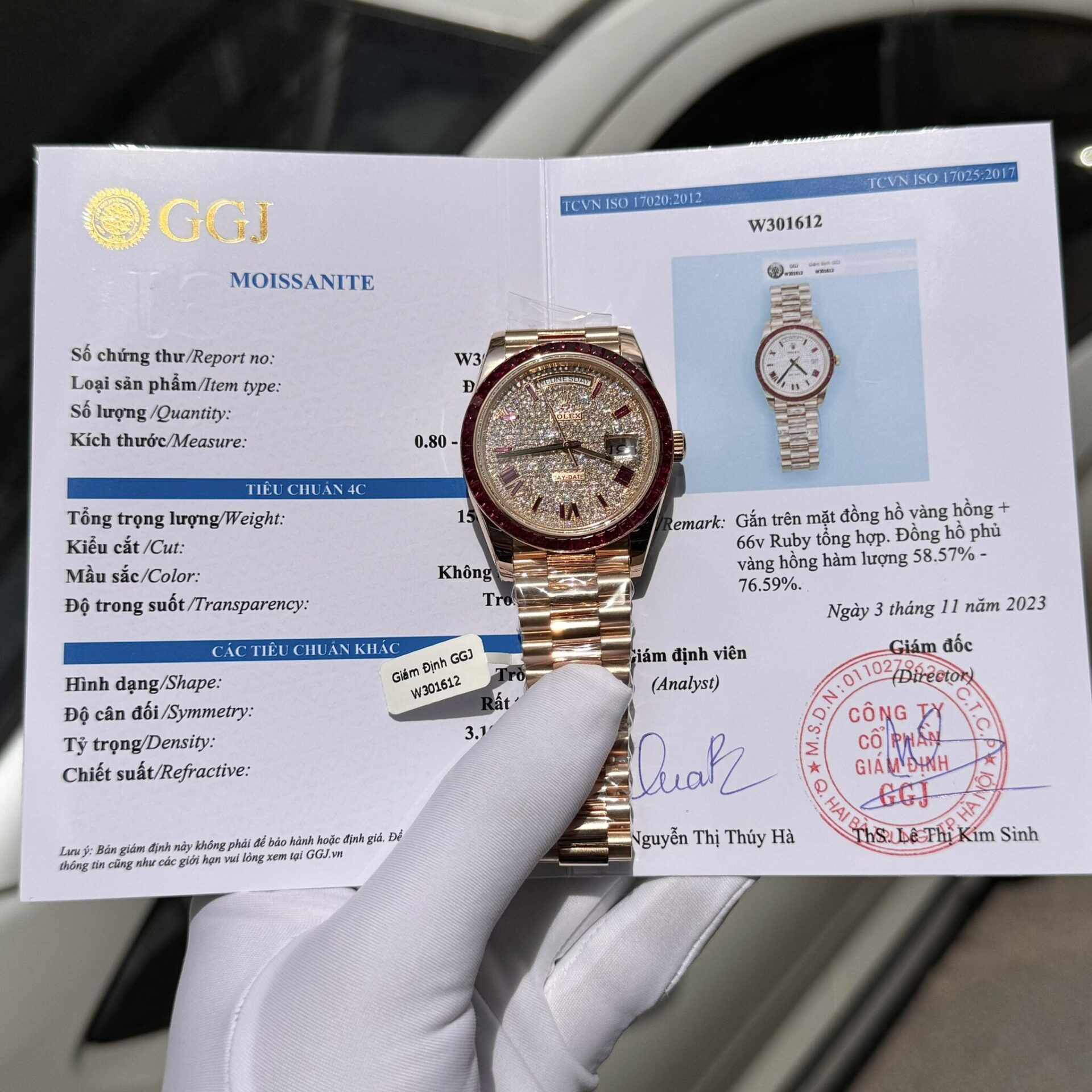 Rolex Super Clone Day-Date Custom Ruby Red & Baguette Moissanite Diamonds GM Factory 40mm