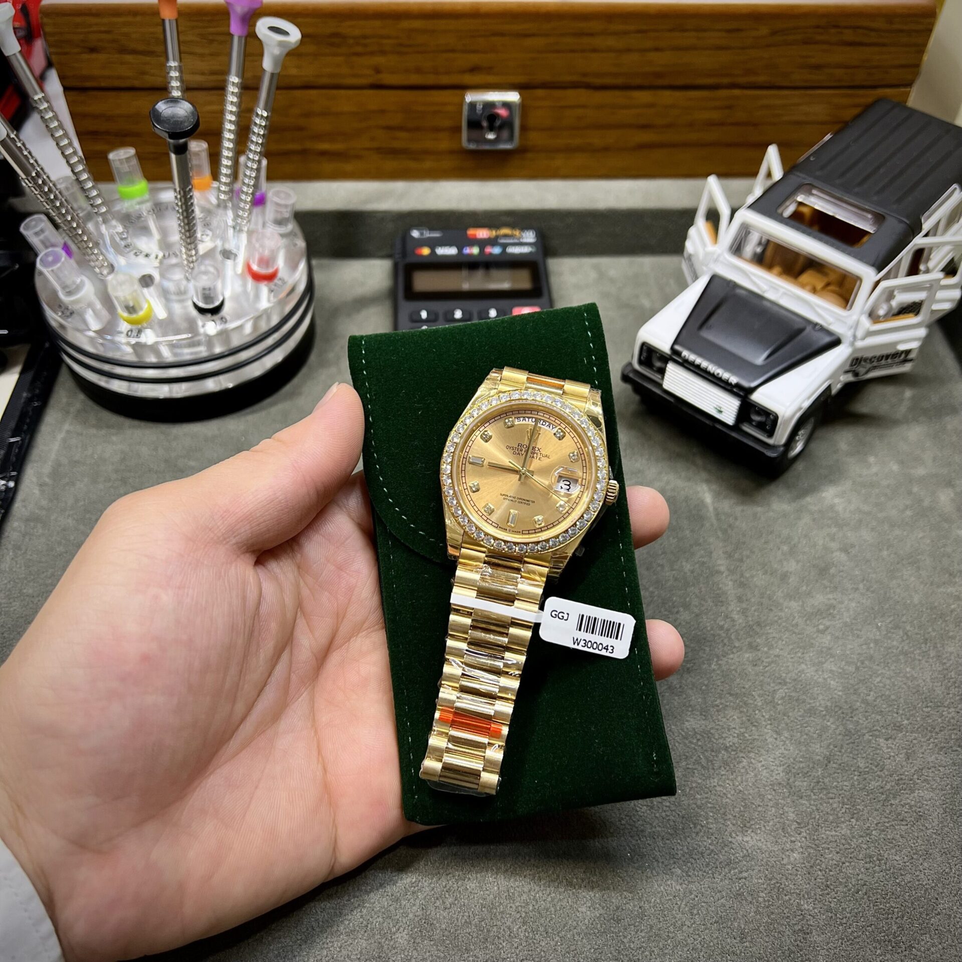 Rolex Super Clone Day-Date Yellow Dial Custom Moissanite Diamonds 40mm - Image 3