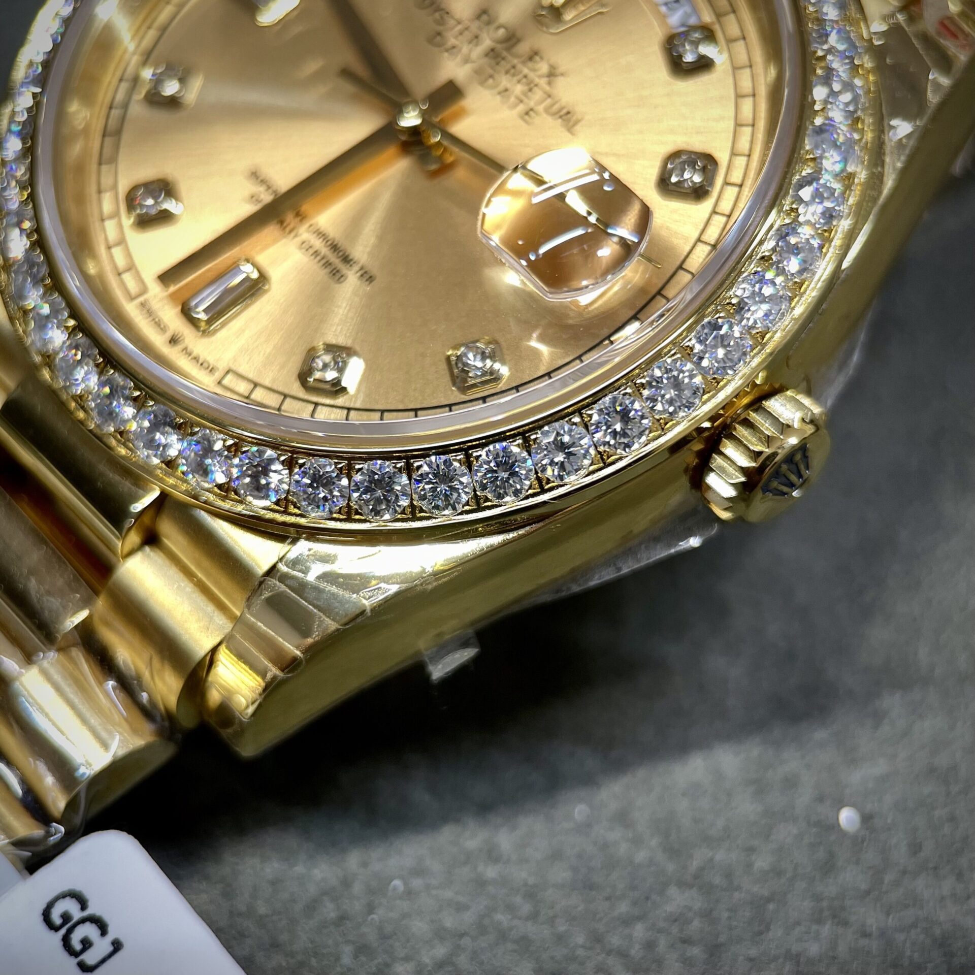 Rolex Super Clone Day-Date Yellow Dial Custom Moissanite Diamonds 40mm - Image 5