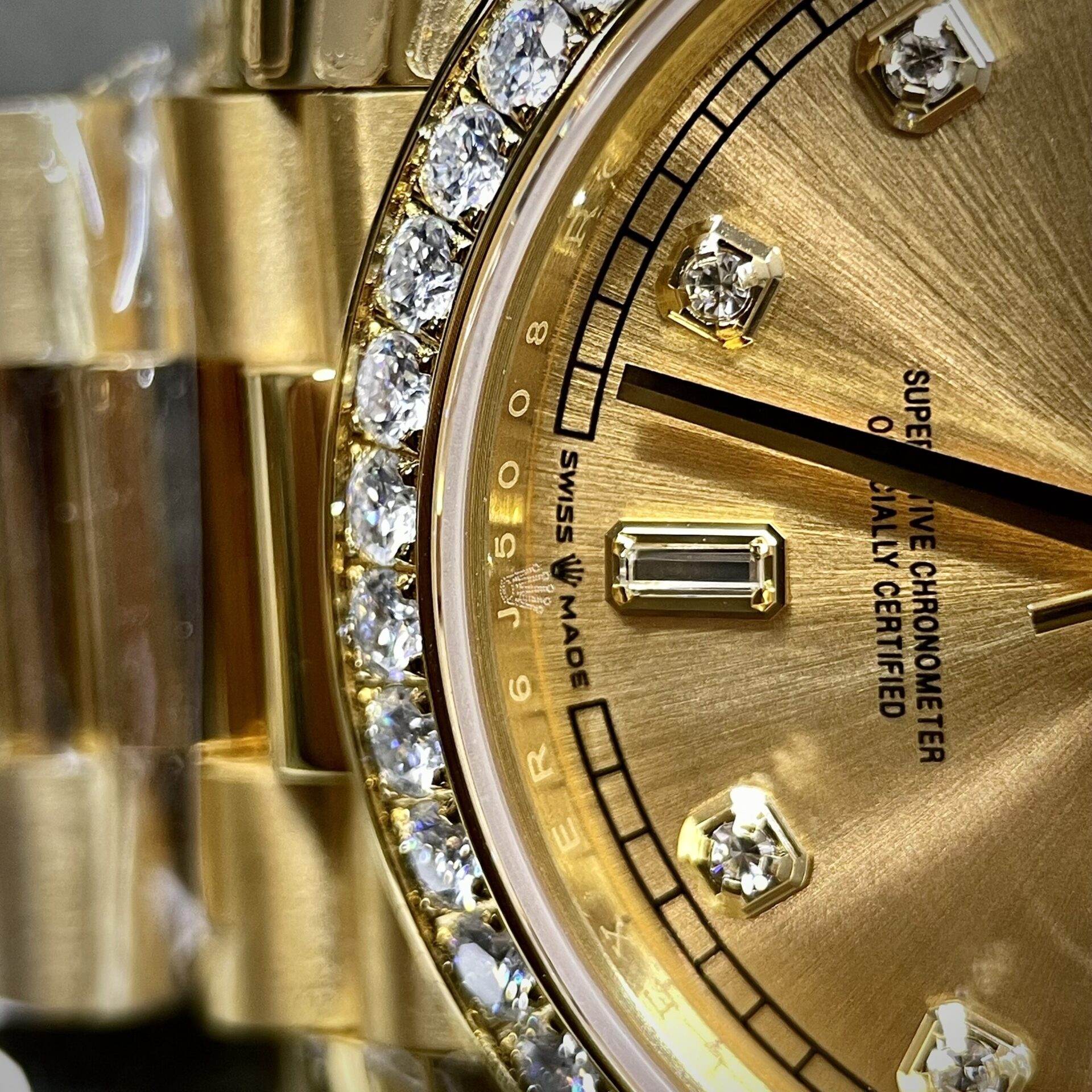 Rolex Super Clone Day-Date Yellow Dial Custom Moissanite Diamonds 40mm - Image 6