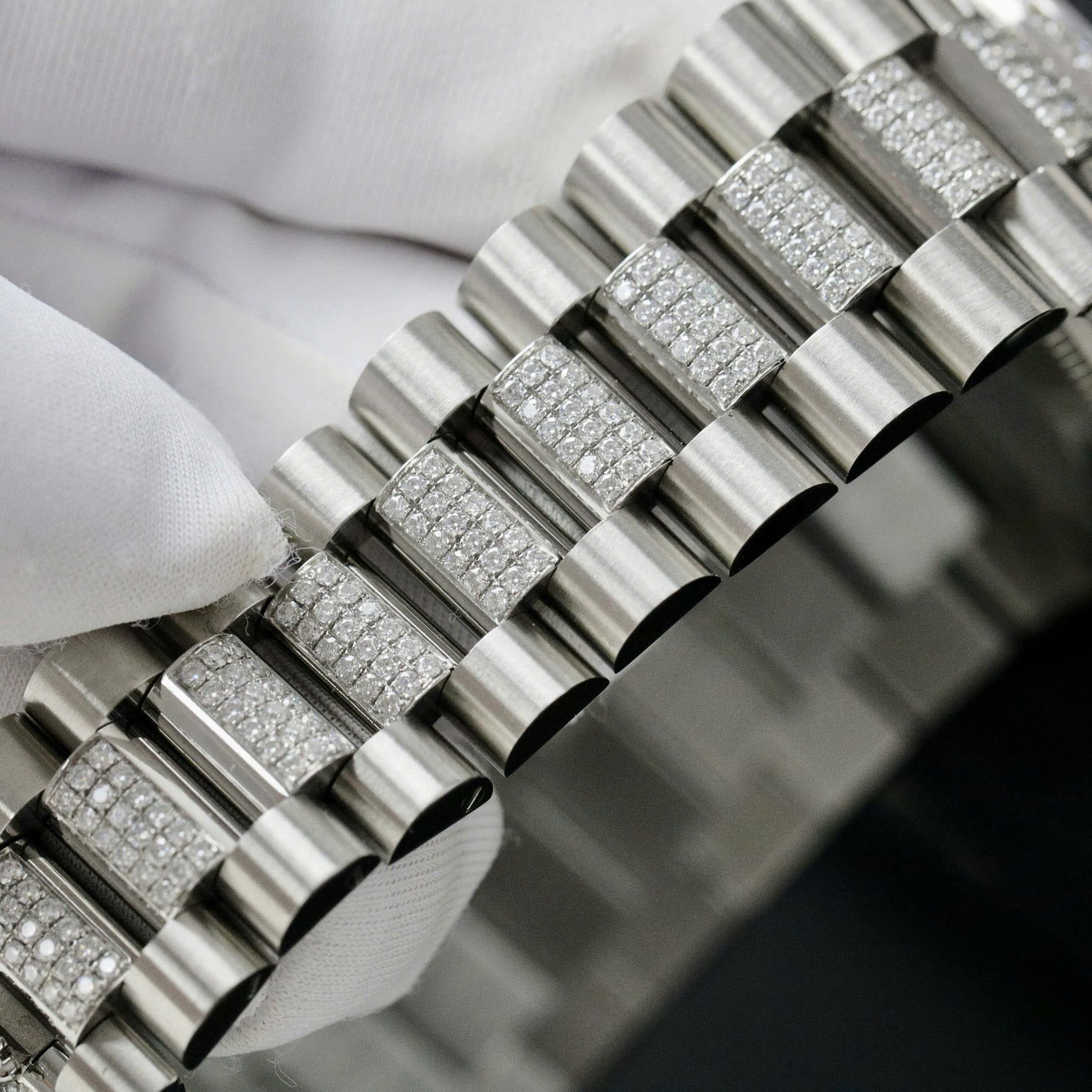 Rolex Day-Date Dial MOP Super Clone Watch Custom Moissanite Diamonds 36mm - Image 9
