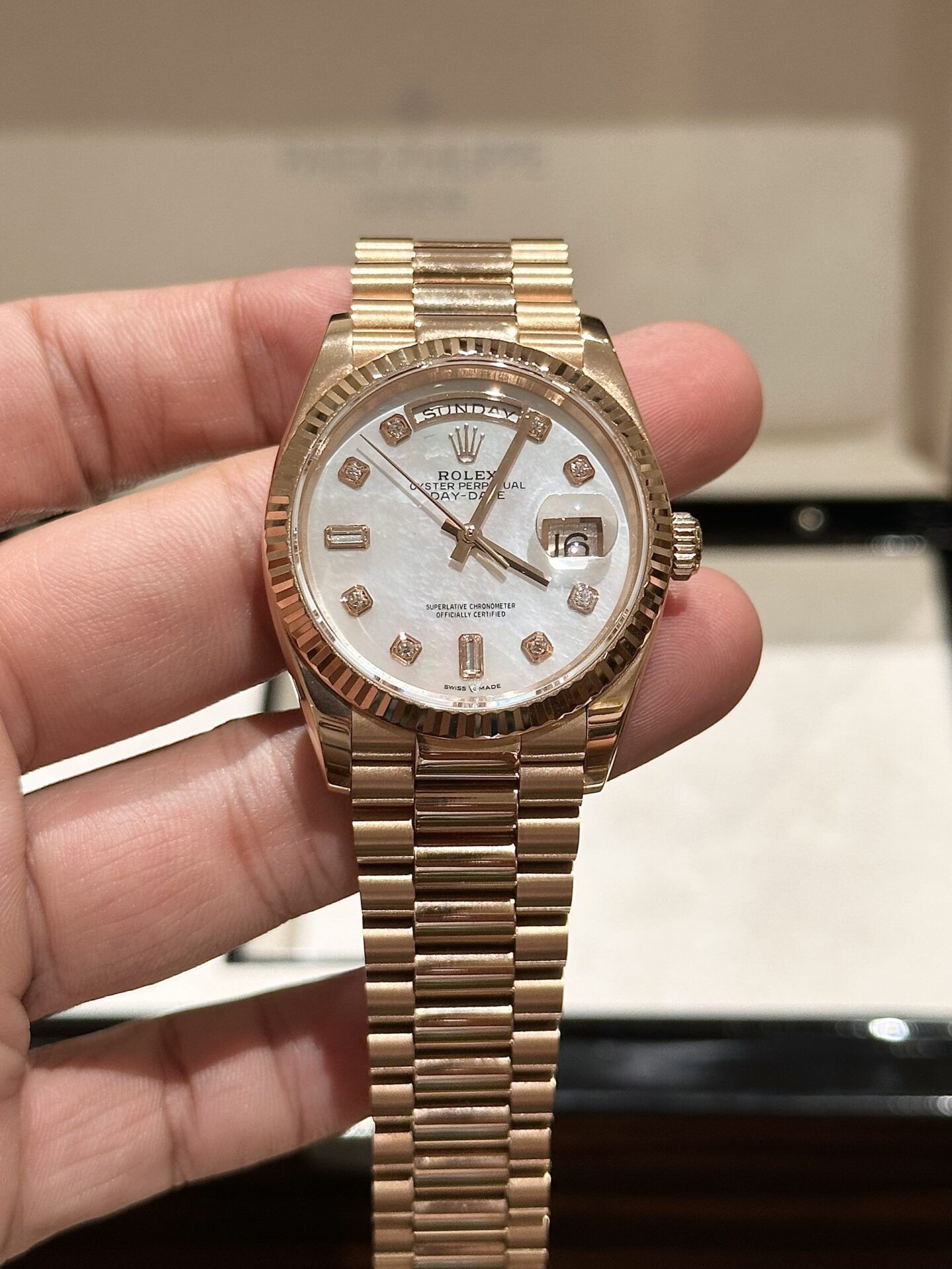 Rolex Day-Date Mother of Pearl Super Clone Watch Rose Gold EW Factory 36mm
