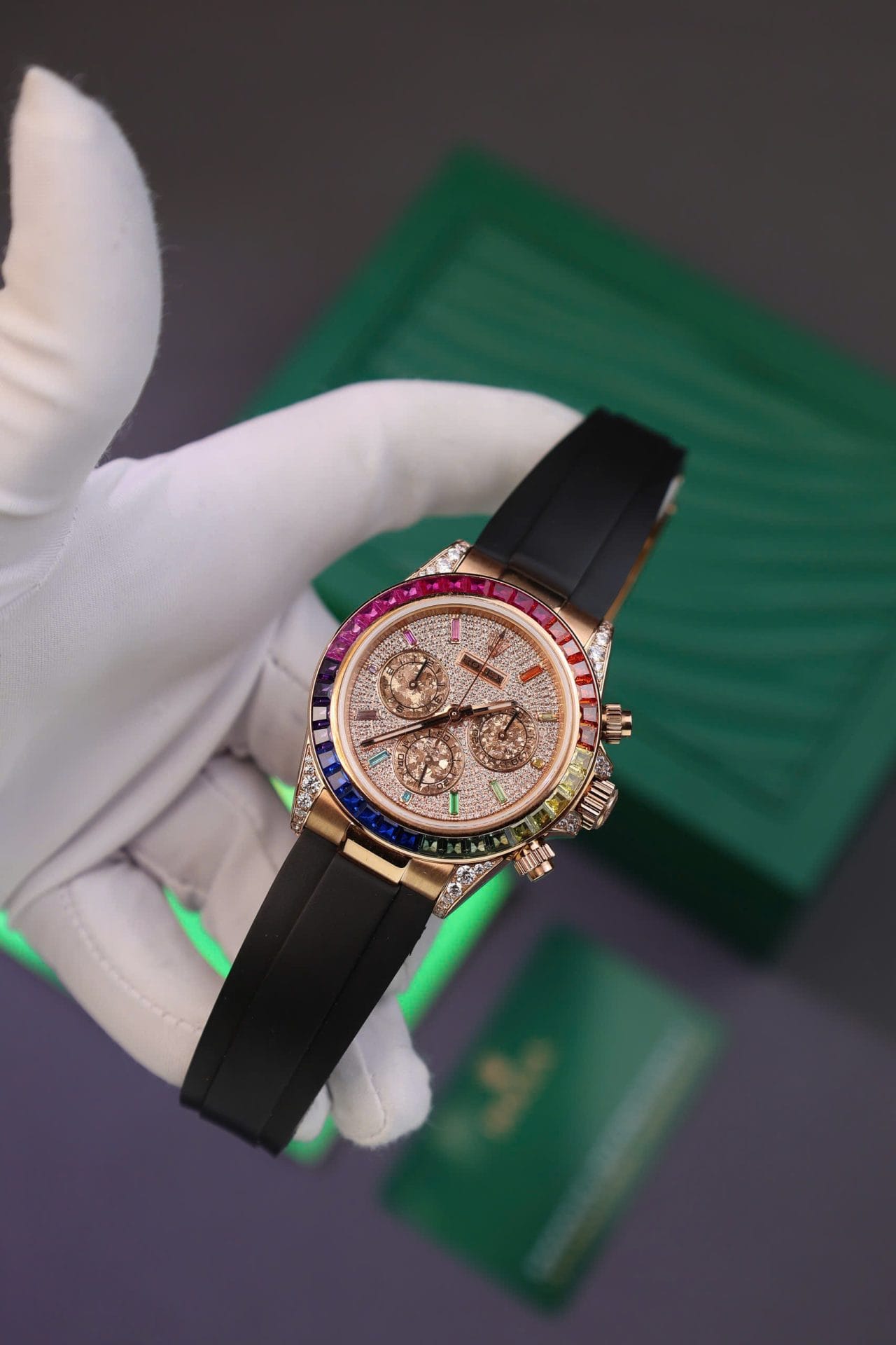 Rolex Daytona Rainbow Super Clone Watch Rubber Strap MS Factory 40mm - Image 2