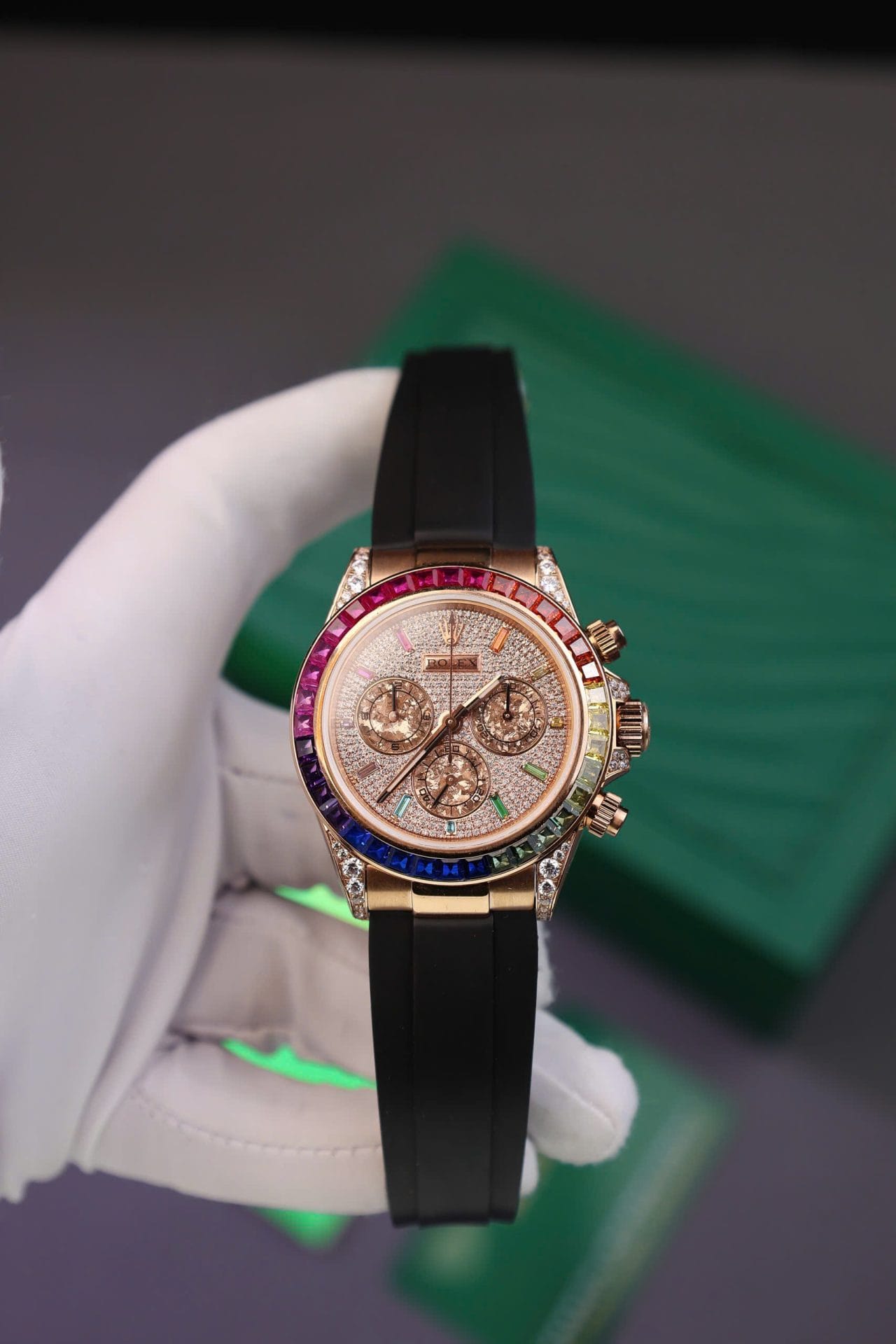 Rolex Daytona Rainbow Super Clone Watch Rubber Strap MS Factory 40mm